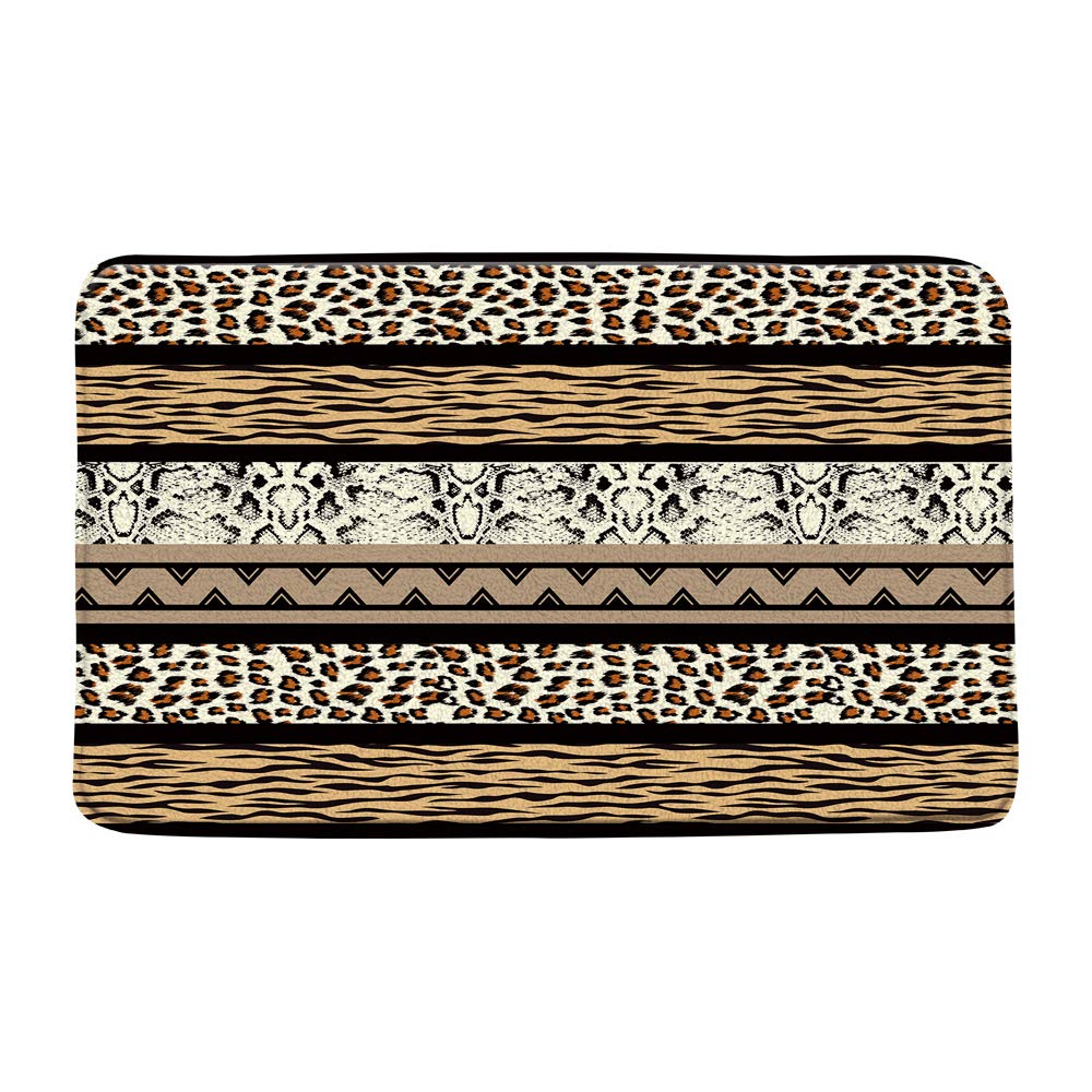 Leopard Print Bath Mat - Soft Absorbent Zebra Striped Bathroom Rug for Farmhouse Decor, Non-Slip Floor Mat for Kitchen & Toilet - Wild Animal Cheetah Print Geometric Design for Home & Spa Use