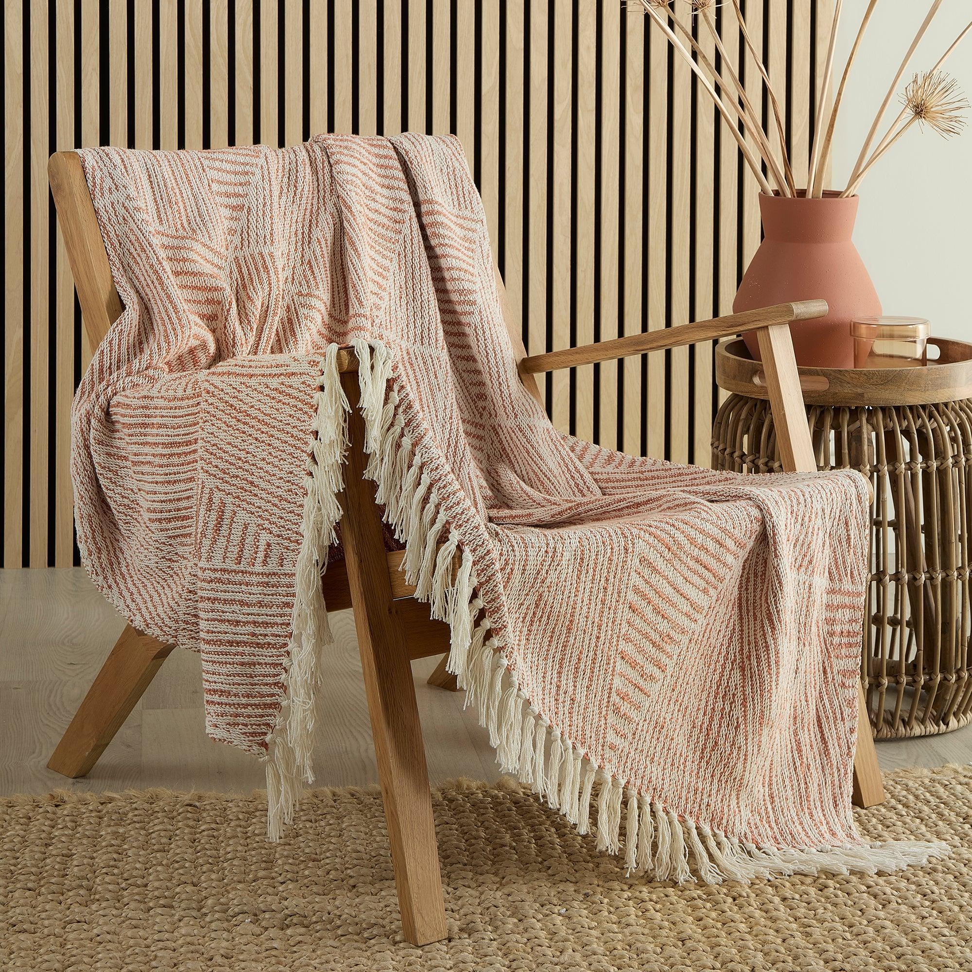 Appletree Myan Throw Blanket - Soft & Cozy Terracotta Woven Throw for Couch, Bed, or Outdoor Use