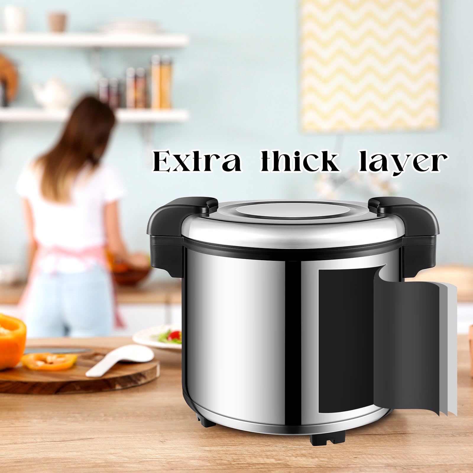 100 Cup Commercial Electric Rice Warmer - Stainless Steel Food Warmer with Spoon & Warm Function - Heavy Duty 100W Rice Cooker for Restaurants, Catering, Buffets & Party Events - Perfect for Banquets, Cafeterias & Large Gatherings