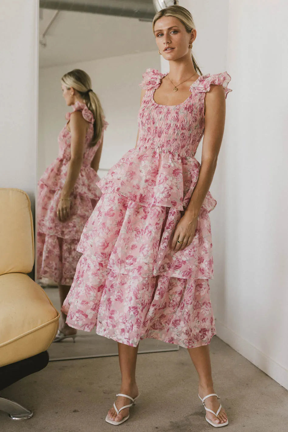 Absedee Floral Midi Dress - Women's Summer Boho Flowy Dress with Short Sleeves - Perfect for Beach Vacations, Garden Parties & Date Nights