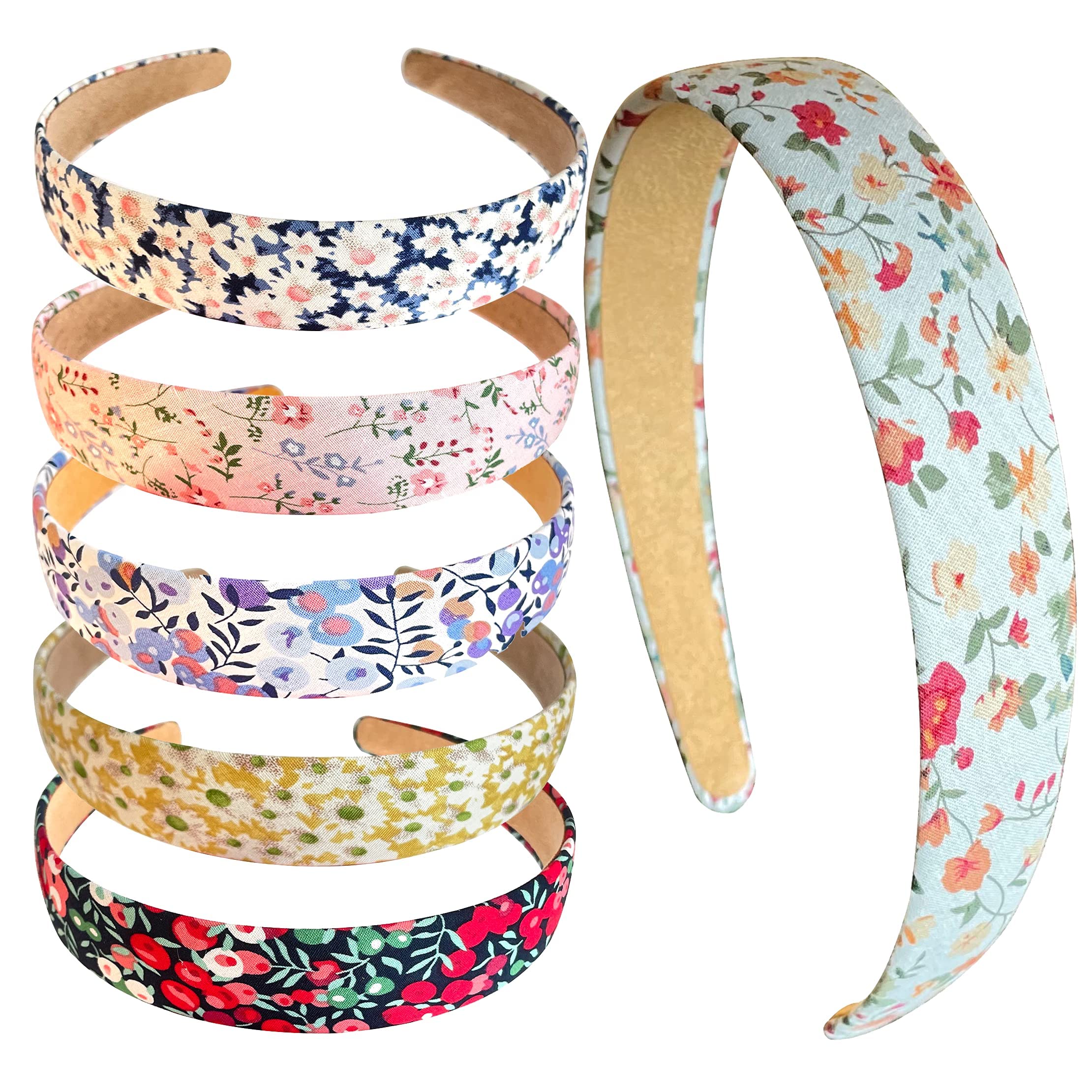 Chunx 6-Pack 25mm Floral Headbands for Women & Girls - Non-Slip Hair Hoops, Plain Hair Accessories for Daily Wear, Parties, and Special Occasions