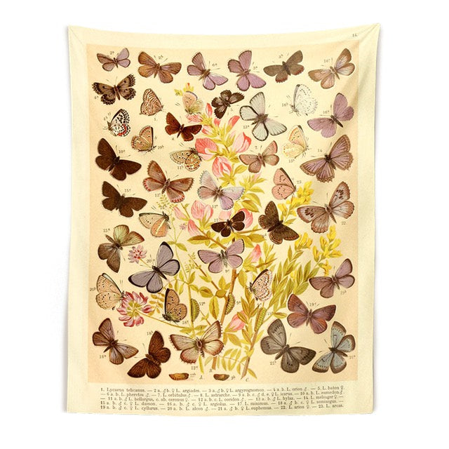 Butterfly Species Botanical Tapestry Wall Hanging - Nature Inspired Home Decor for Living Room, Bedroom & Office