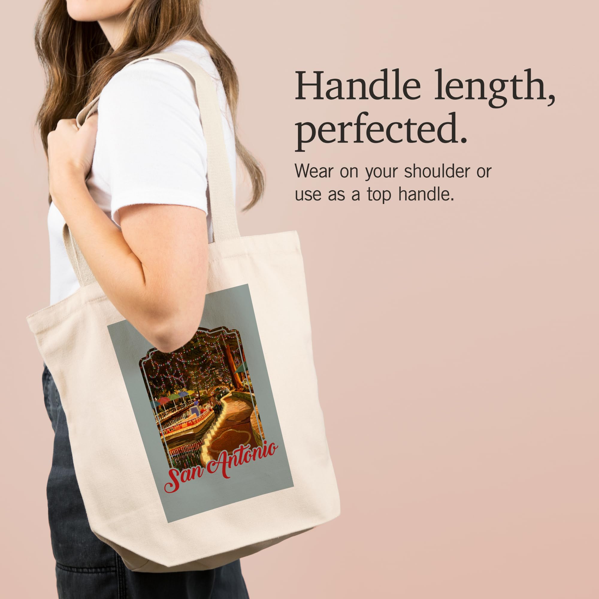 Lantern Press San Antonio Texas Riverwalk 100% Cotton Canvas Reusable Tote Bag - Eco-Friendly Shopping Bag for Groceries, Beach & Travel