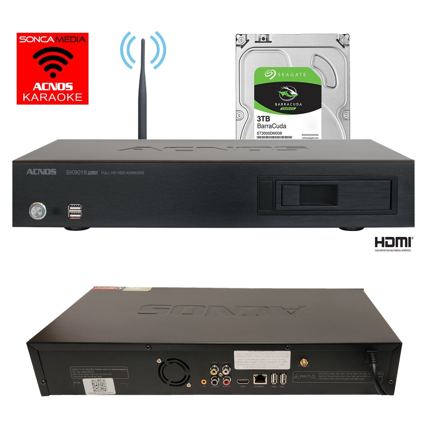ACNOS SK9018PLUS Vietnamese Karaoke System with 3TB Hard Drive, 60,000 Songs, WiFi & YouTube Support - Perfect for Home Parties, Family Gatherings & Entertainment
