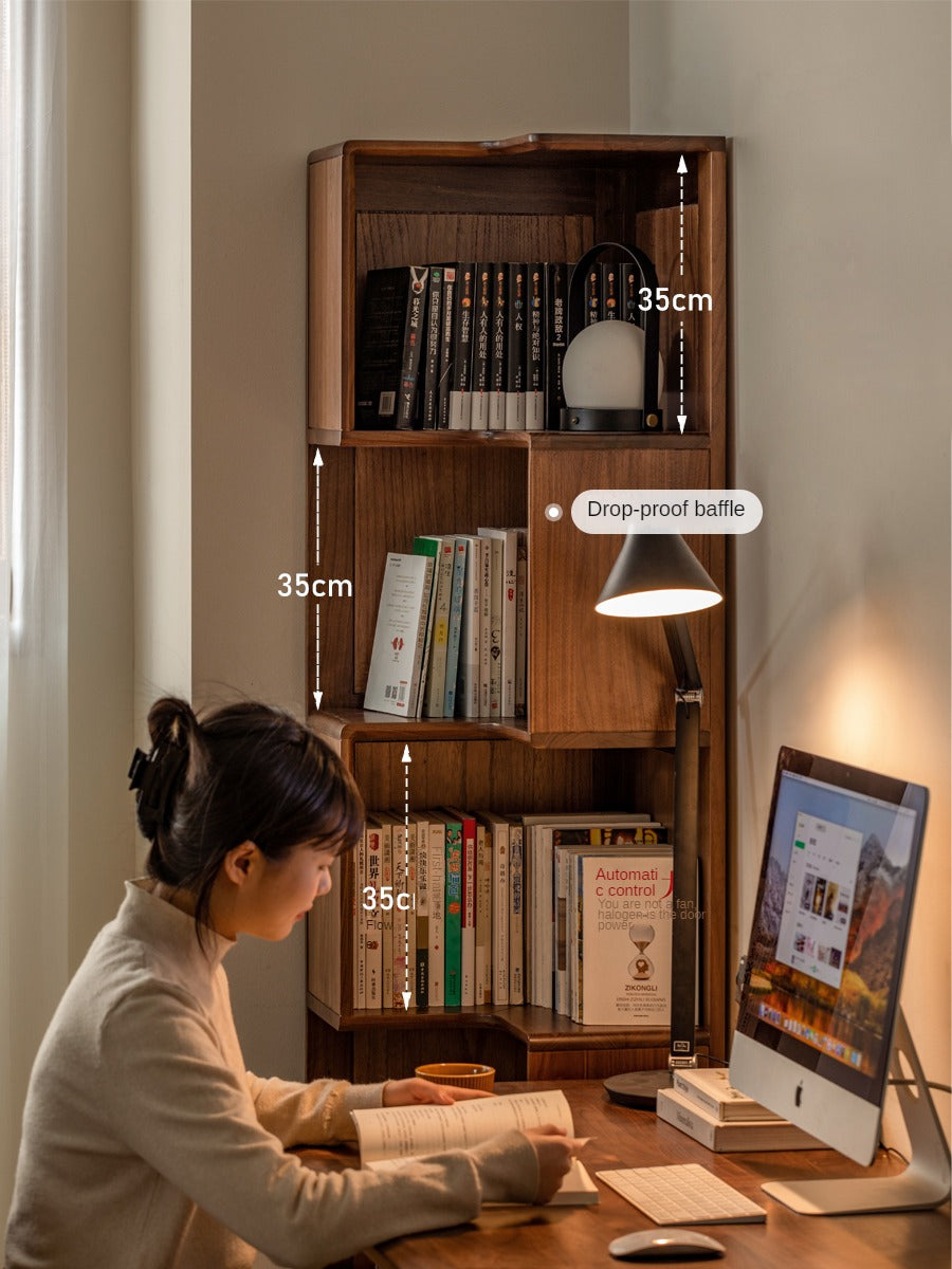 Solid Black Walnut Wood Corner Bookcase Shelf - Stylish Storage for Books, Decor & Small Spaces | Perfect for Living Room, Office & Bedroom Organization