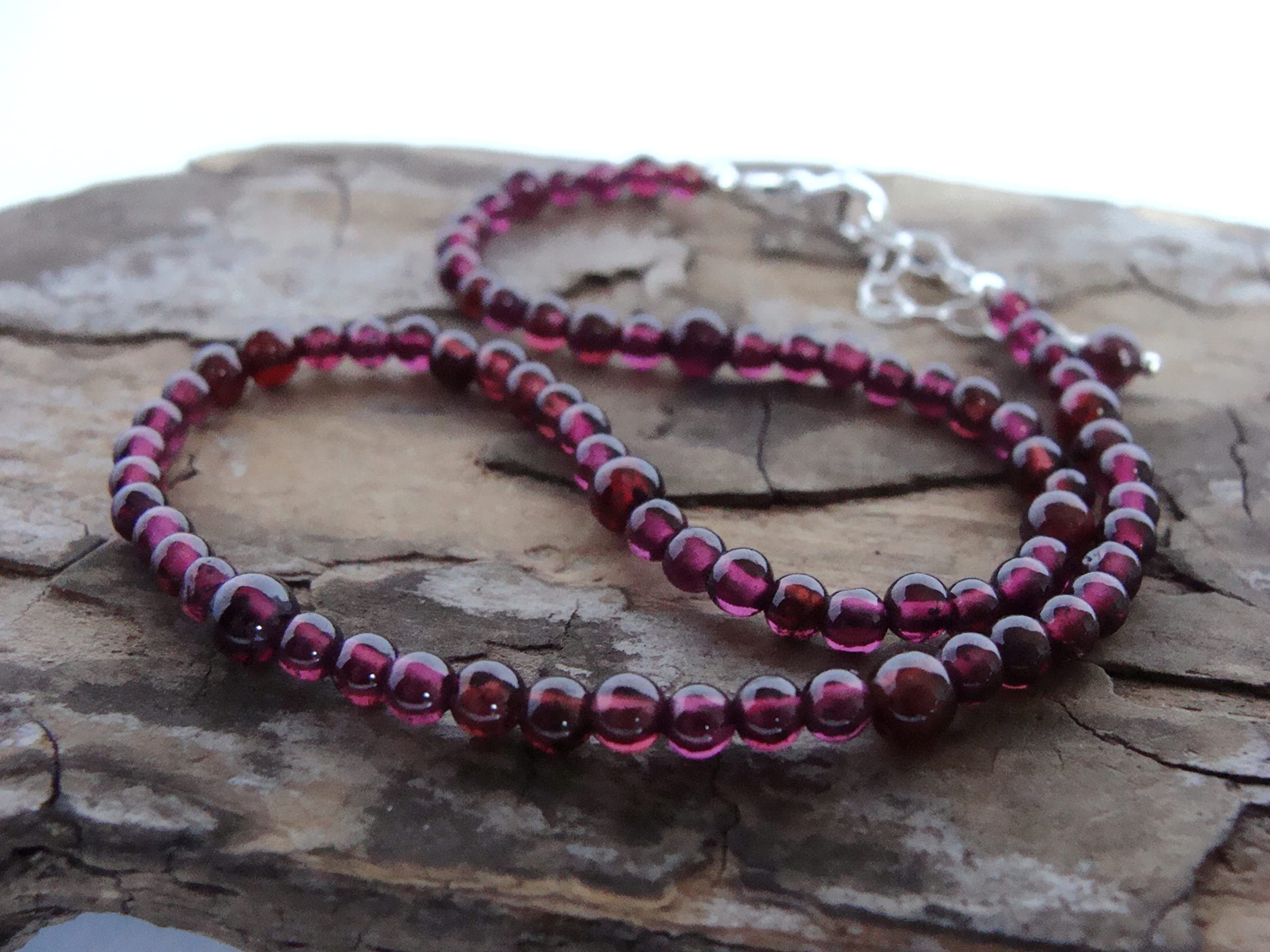 Handmade Garnet Gemstone Bead Anklet with Sterling Silver - Adjustable 9-10 Inches | Perfect for Beach, Summer & Boho Style Outfits by Let Loose Jewelry