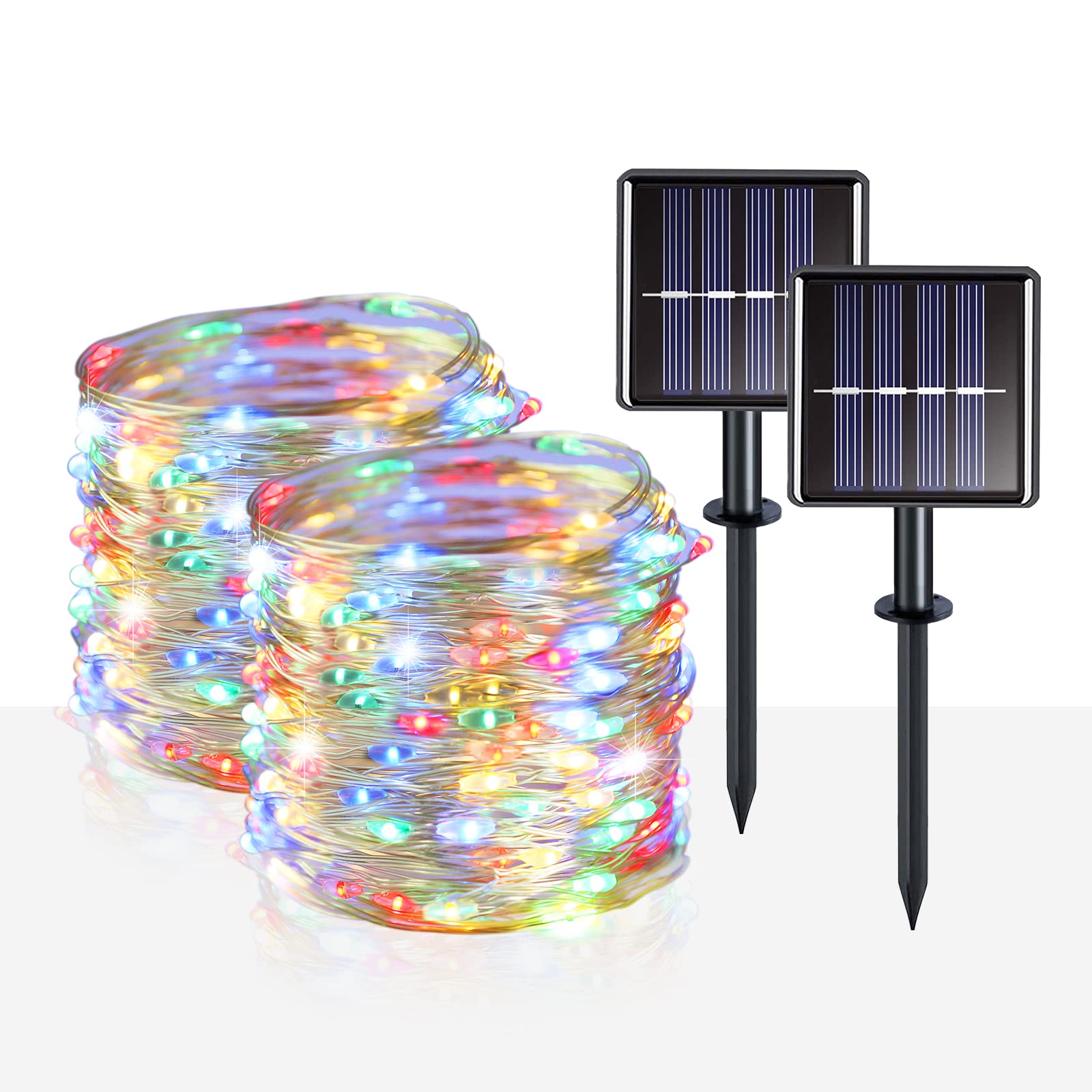 2 Pack 33ft Solar Fairy String Lights - 100 LED Multicolor Outdoor Solar Lights for Garden, Patio, Trees | Waterproof Copper Wire Christmas Decorations | Perfect for Weddings, Parties & Backyard Lighting