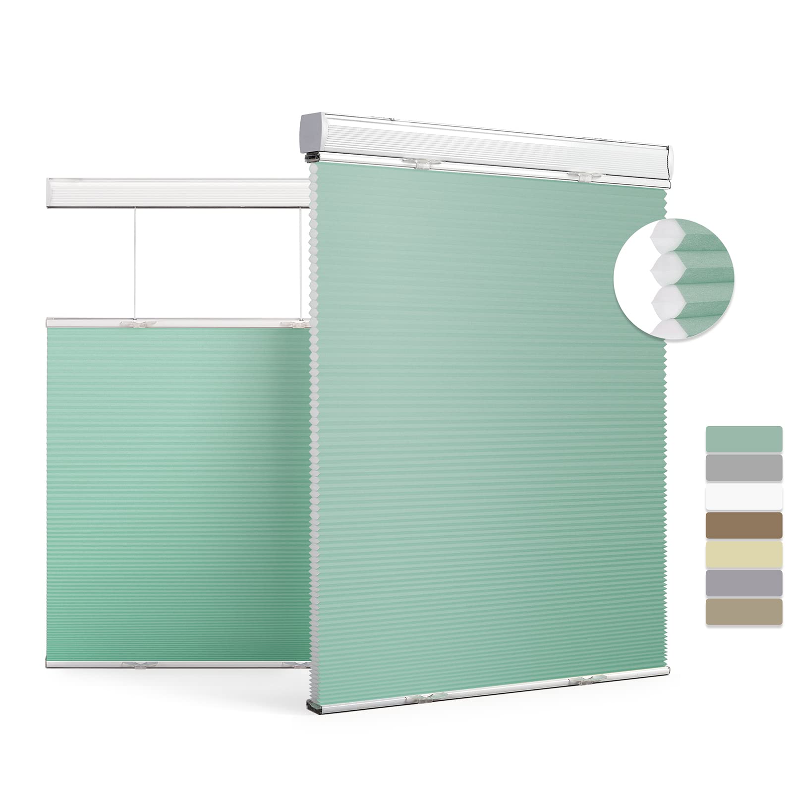 Boolegon Cordless Top Down Bottom Up Honeycomb Shades - Light Filtering Cellular Blinds for Windows, Custom Cut to Size in Light Green | Perfect for Bedrooms, Living Rooms & Home Offices