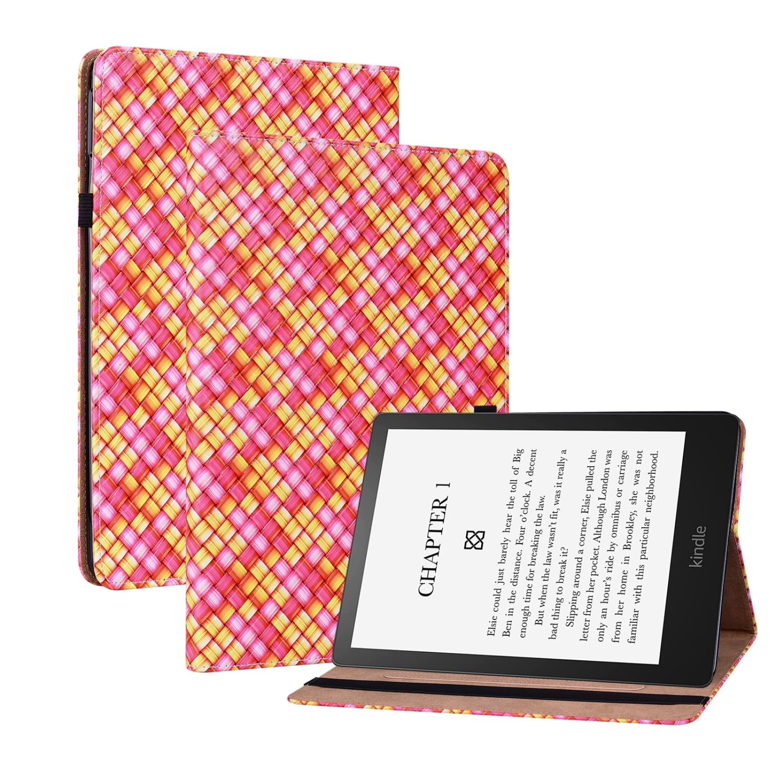 Xiaomi Smart Leather Case for Amazon Kindle Paperwhite 5 - Rose Red Color Weave Tablet Cover | Perfect for Reading, Travel & Daily Protection