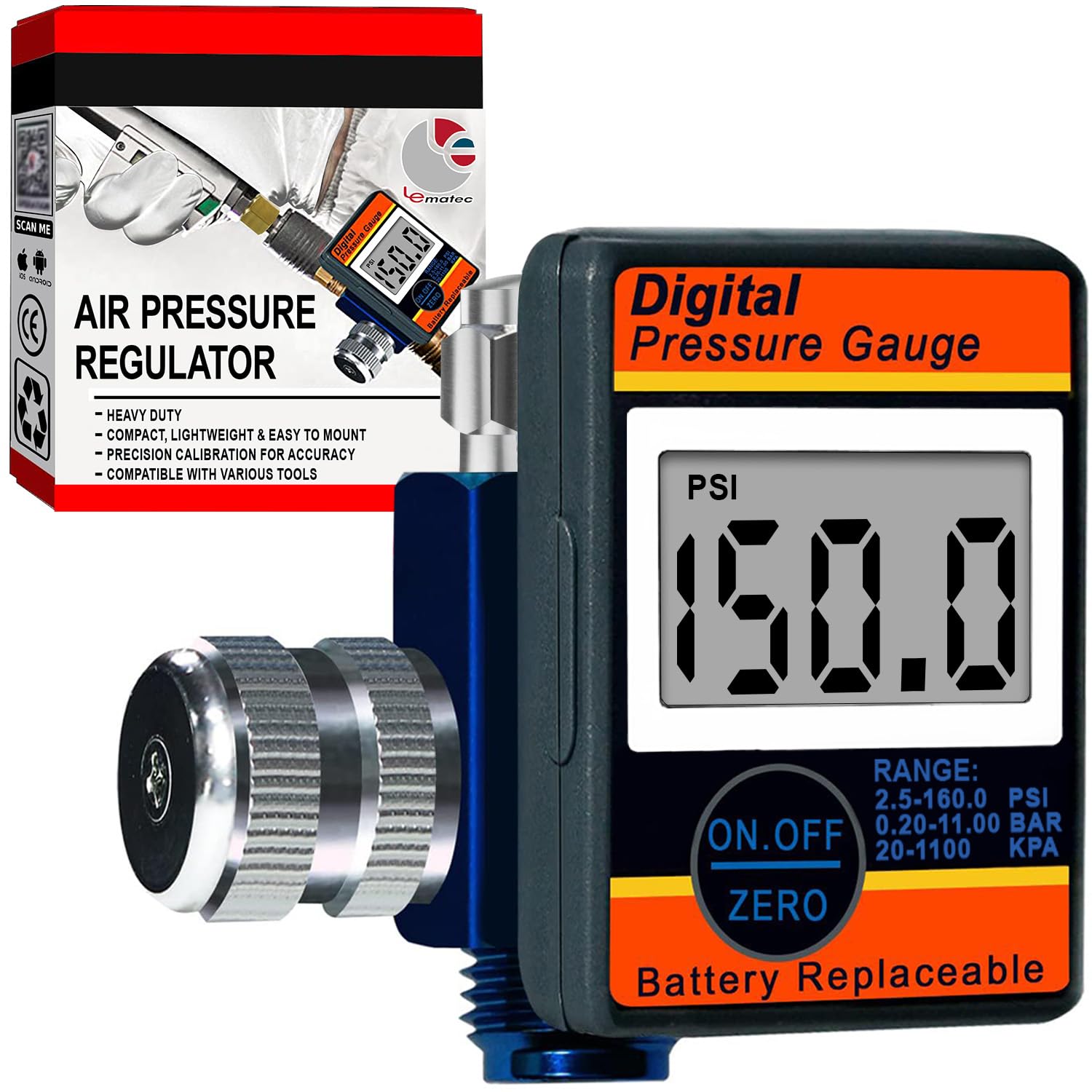 LE LEMATEC Digital Air Pressure Regulator with LED Display - 1/4