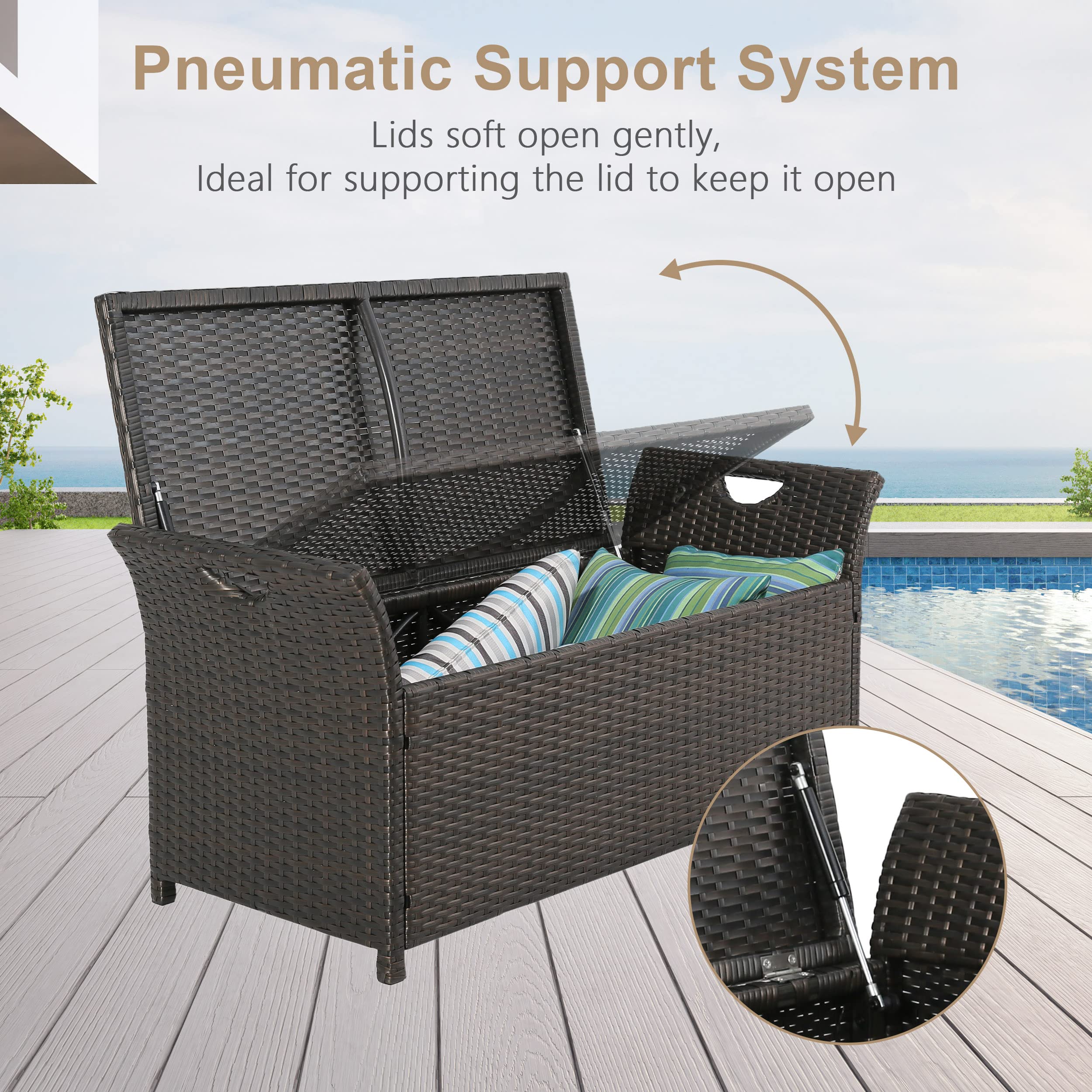 Outdoor Wicker Storage Bench with Cushion - Rattan Deck Box for Patio Furniture, Beige - Perfect for Garden, Poolside & Backyard Organization