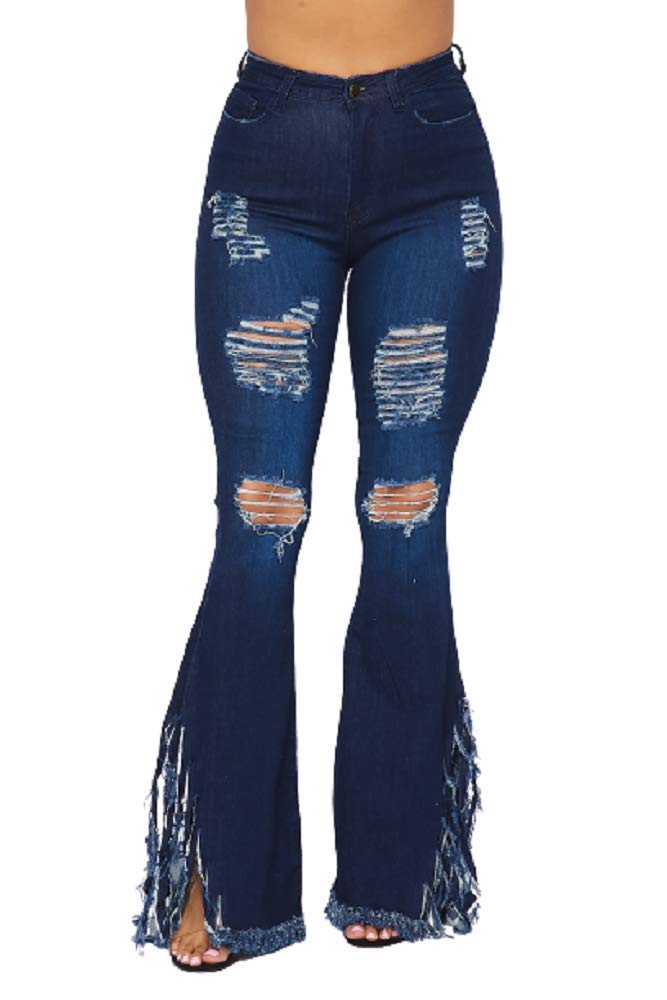 High Waisted Stretchy Bell Bottom Jeans for Women - Retro Flare Pants with Comfortable Elastic Waistband - Perfect for Casual Outfits, 70s Theme Parties & Vintage Fashion Looks