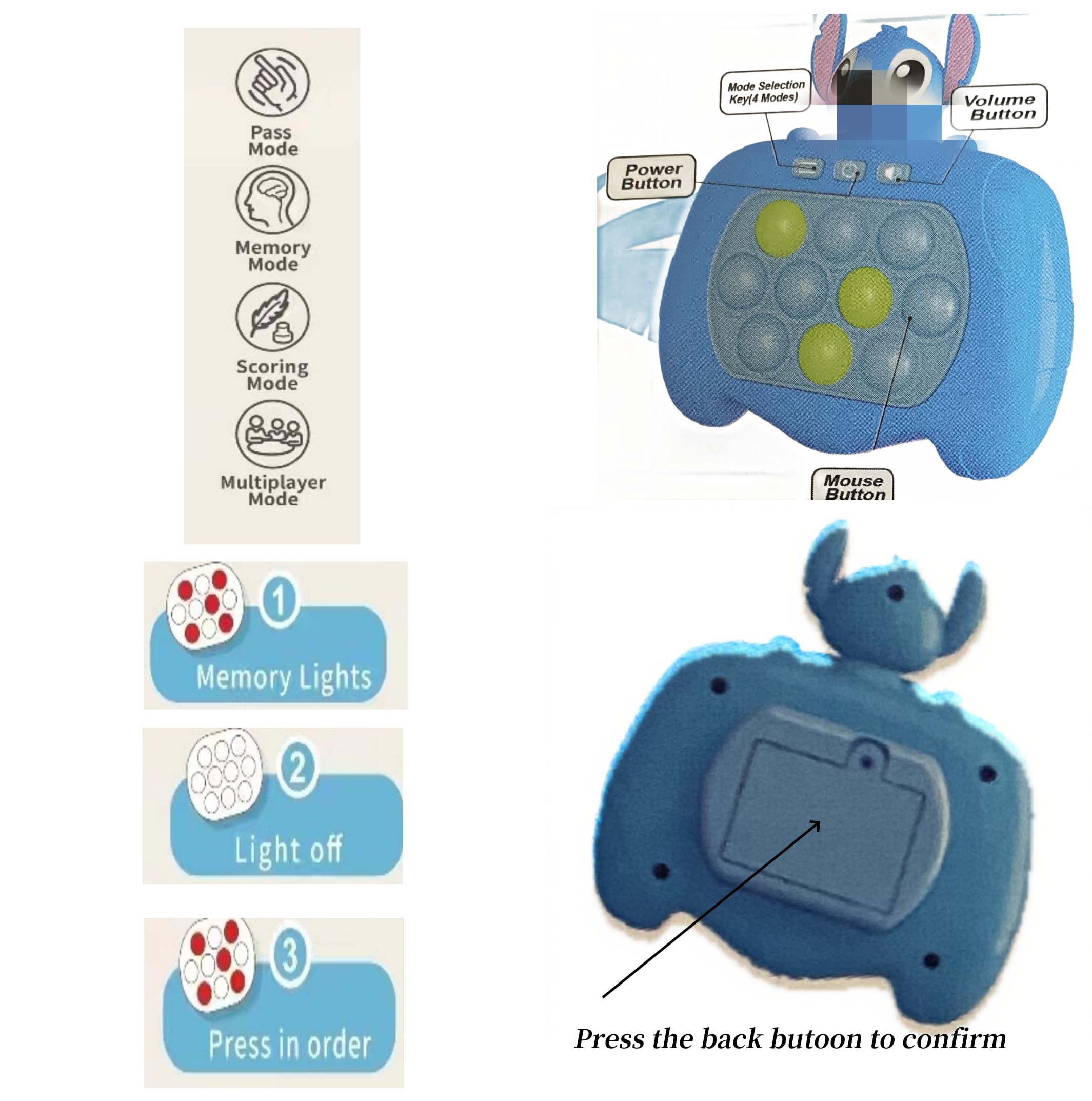 UBIK Electronic Pop It Toy - Quick Push Sensory Fidget Toy with 4 Modes, Sound & Light - Stress Relief & Focus Aid for Kids & Adults (S-1) - Perfect for Anxiety Relief, Classroom, Office & Travel