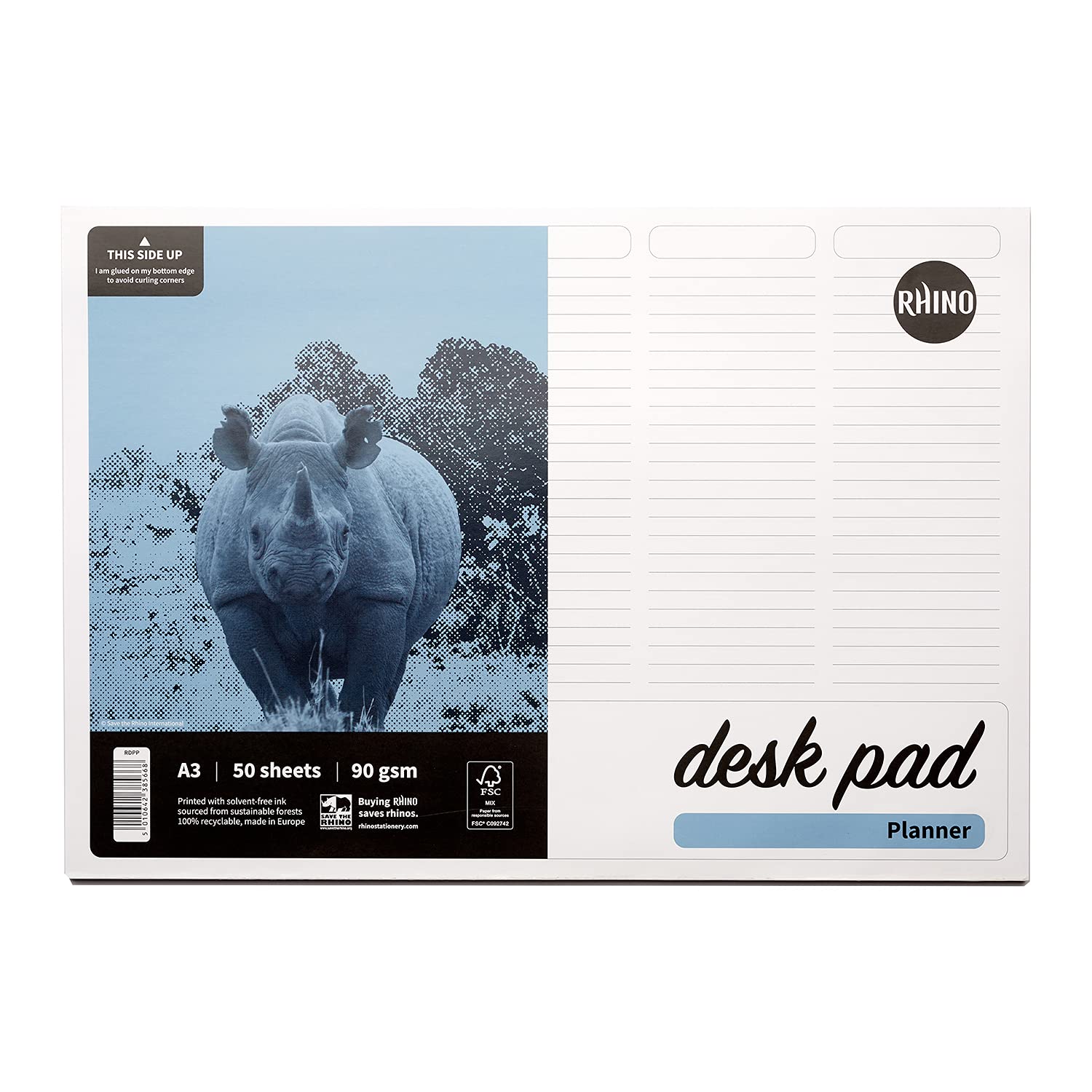 RHINO A3 Desk Pad - 50 Page 5 Column Planner with 90gsm FSC Certified Paper | Premium Office Desk Accessories for Productivity & Organization | Perfect for Daily Planning, Meeting Notes & Office Work