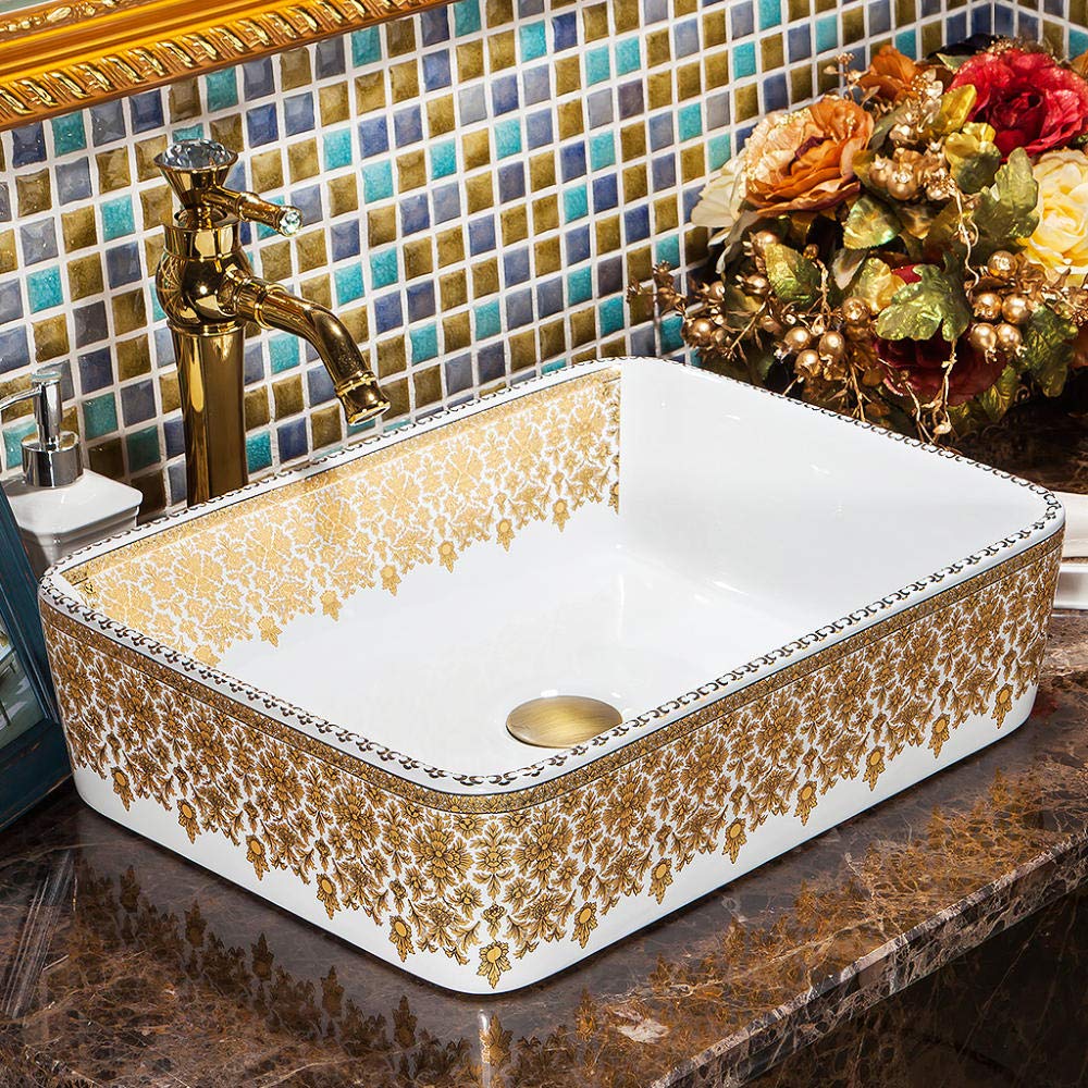 Ceramic Vessel Sink for Bathroom - Modern Rectangular Countertop Wash Basin | Perfect for Vanity, Powder Room & Luxury Bathroom Decor