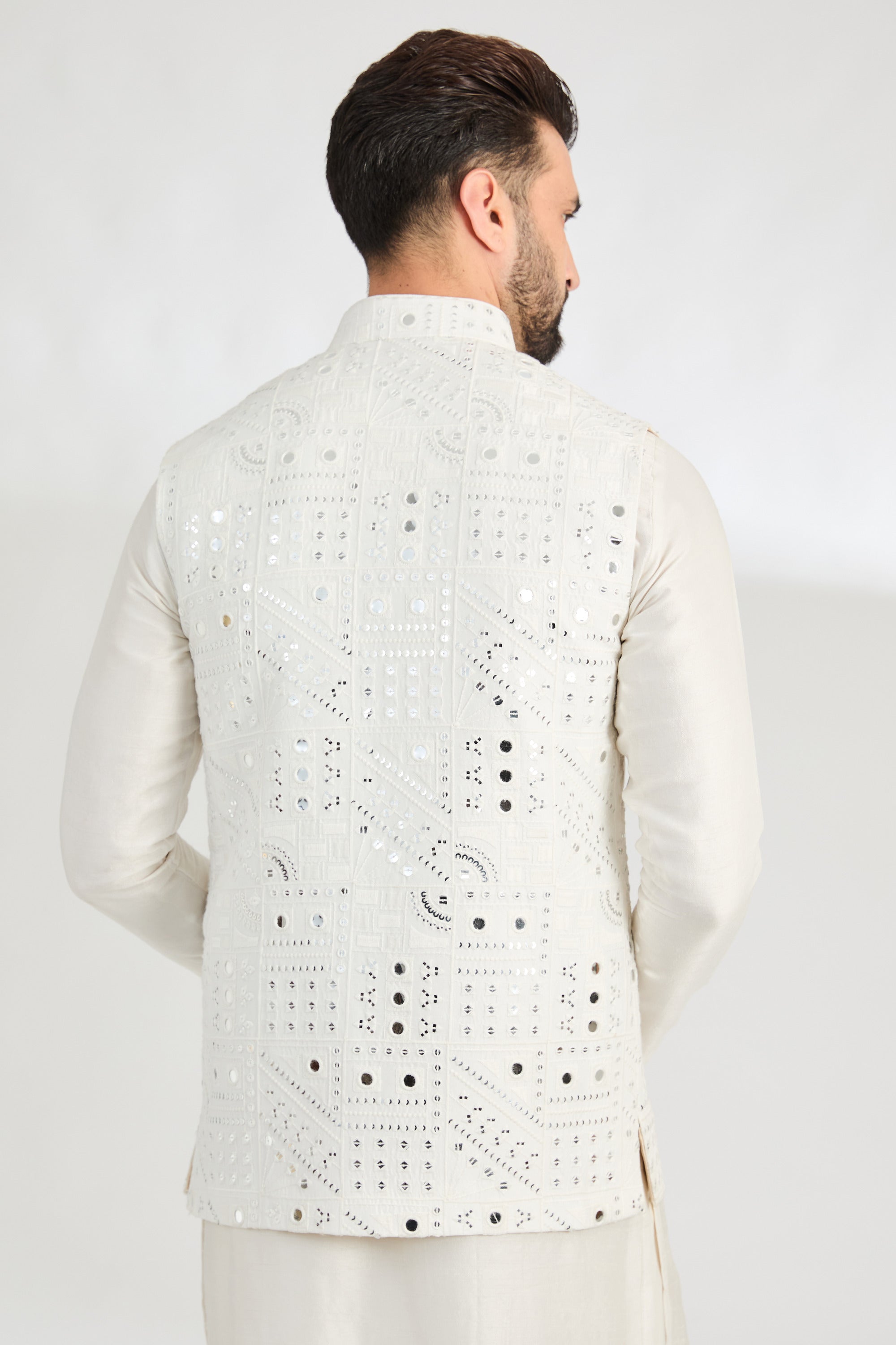 Ivory Abstract Mirror Work Jacket - Stylish Embroidered Boho Coat for Women | Perfect for Festivals, Parties & Boho Chic Outfits
