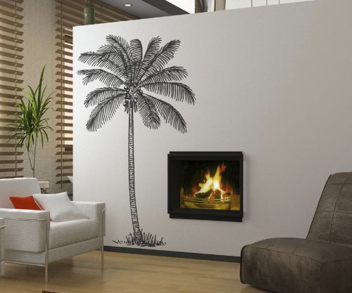 Tropical Palm Tree Wall Decal - Coconut Sticker for Bedroom, Bathroom & Nursery Decor (Black)