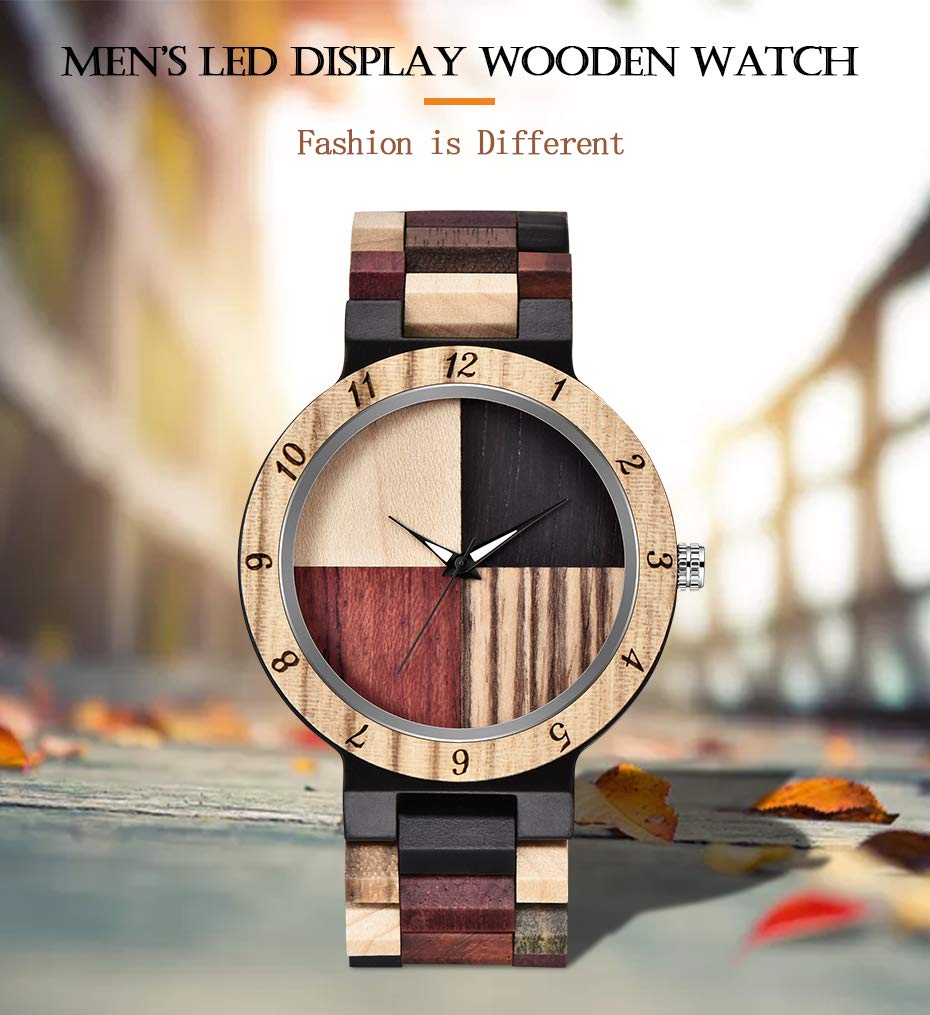 Stylish Unisex Wooden Watch for Women & Men - Handmade Zebra Wood & Bamboo Bracelet, Unique Geometric Design, Elegant Quartz Movement - Perfect for Casual Wear, Outdoor Adventures & Eco-Friendly Gifts