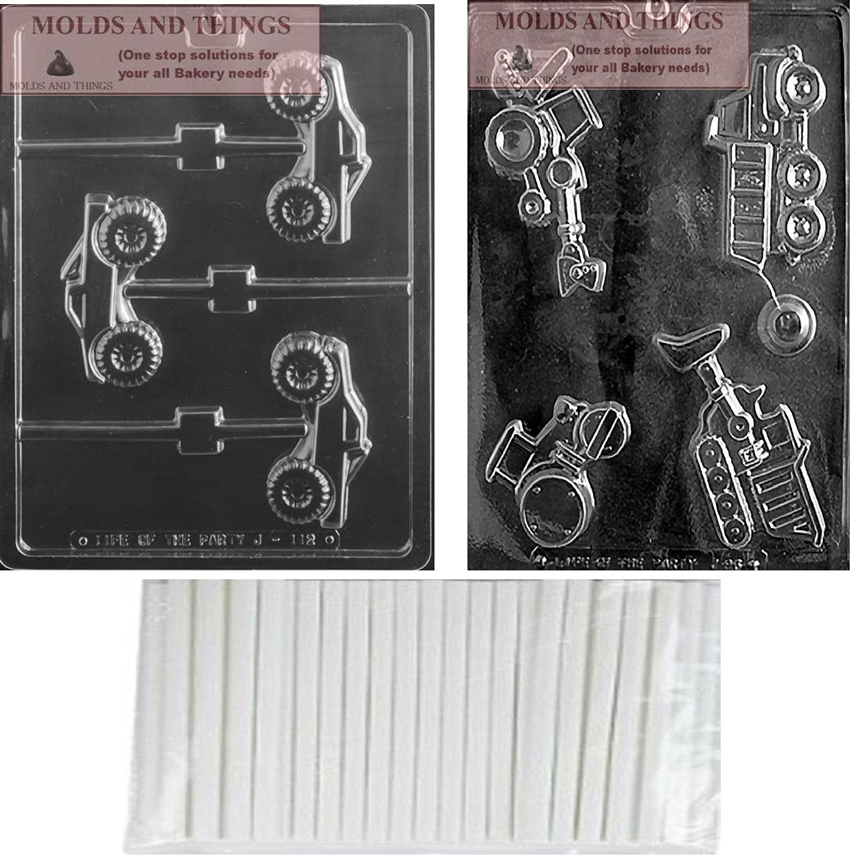 Construction Vehicles Chocolate Candy Mold Set - Dump Truck, Tractor, Bulldozer, Monster Truck & Garbage Truck | DIY Candy Making Kit with Instructions | Perfect for Birthday Parties, Baby Showers & Holiday Treats