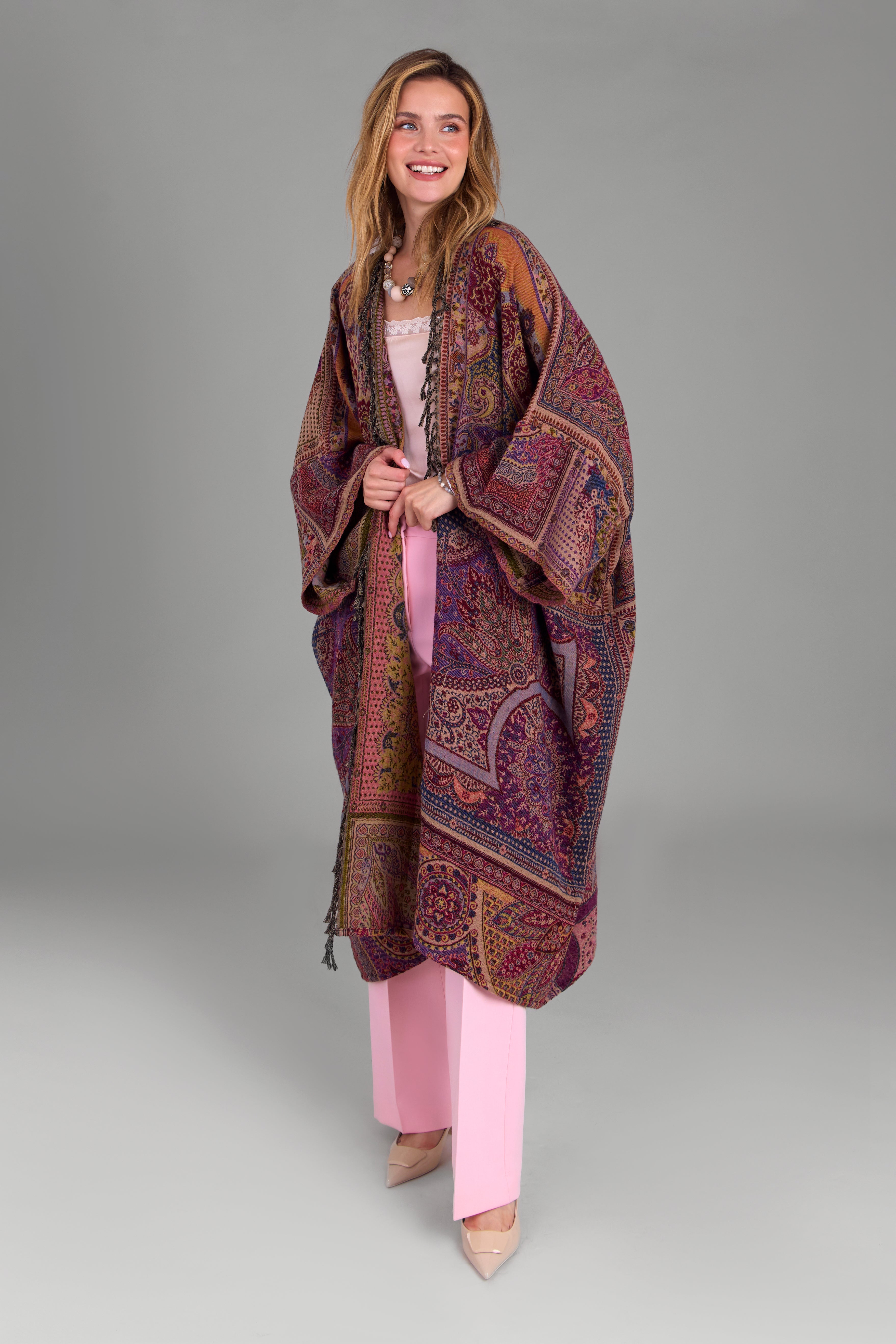 Bohemian Vintage Kimono Cardigan - Lightweight Woven Cover Up for Women - Perfect for Beach, Music Festivals & Layering Outfits