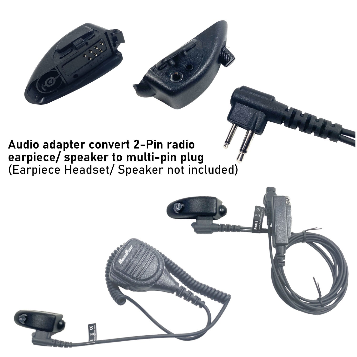 MaximalPower Audio Adapter for Motorola HT750/HT1250/HT1550/LS/GP340/GP360/GP328/PRO5150 - 2 Pin Plug Connector - Hands-Free Communication for Police, Security & Outdoor Activities