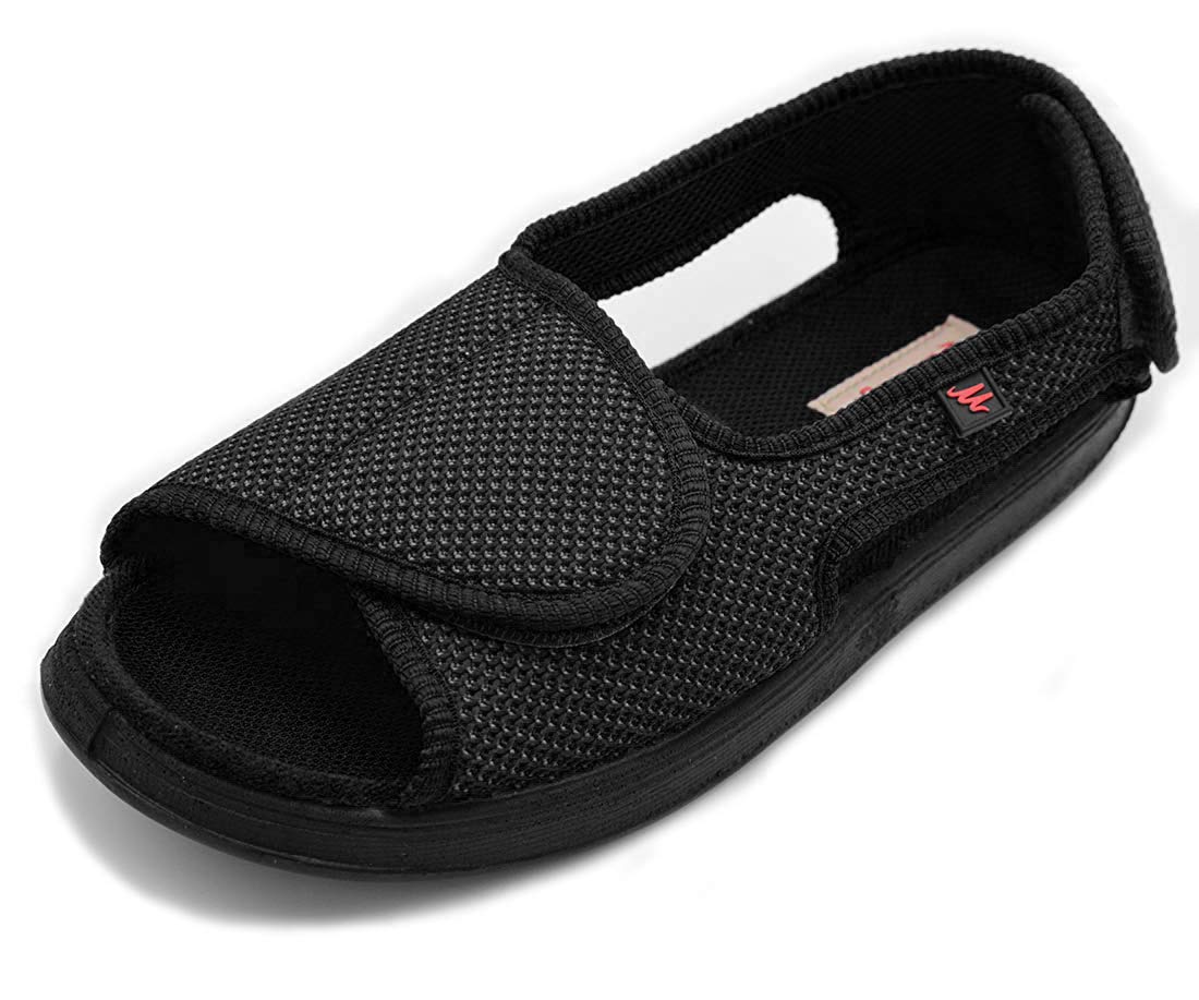 MACLEOD Men's Wide Width Adjustable House Slippers - Open Toe Indoor Slippers for Hammer Toe, Diabetic & Swollen Feet Relief - Perfect for Home, Office & Relaxation
