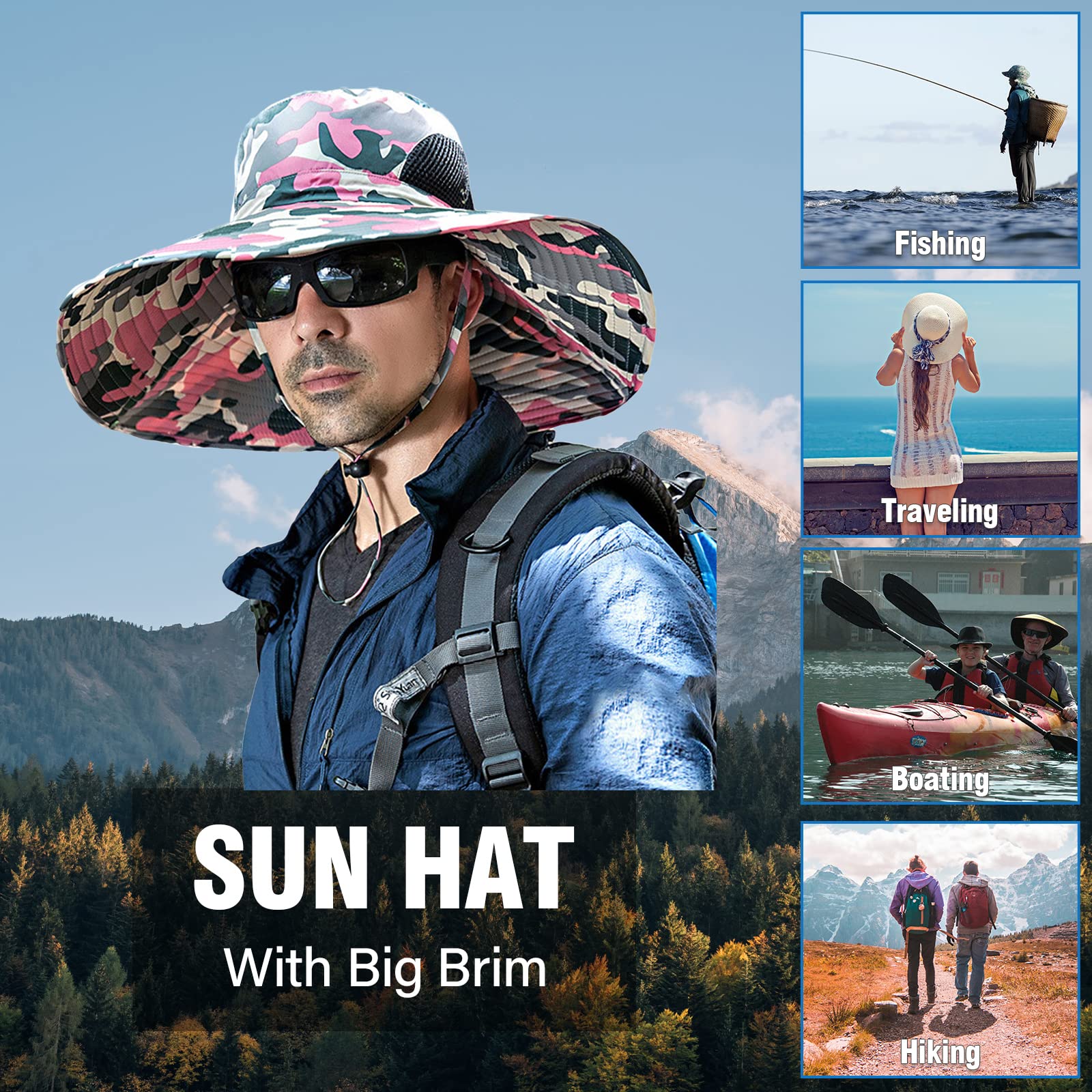 Peicees Super Wide Brim Sun Hat for Men & Women - UPF 50+ UV Protection Fishing Bucket Hat, Safari & Cowboy Style Summer Outdoor Hat - Perfect for Beach, Hiking, Gardening and Travel