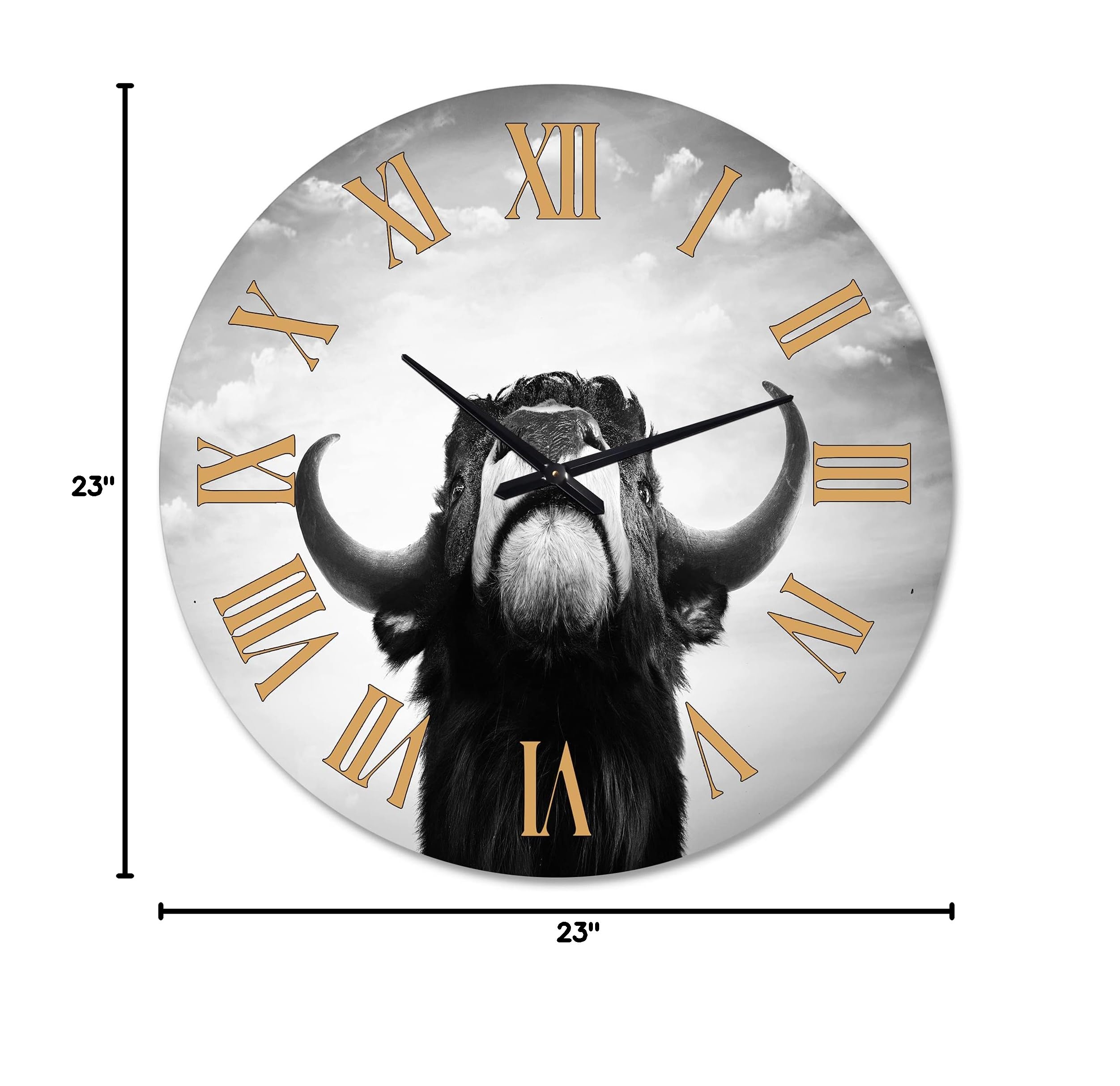 DesignQ Farmhouse Wall Clock - Large Spanish Bull Monochrome Portrait Wall Art for Bedroom, Living Room & Office Decor | Rustic Animal Themed Clock for Home Interior Design