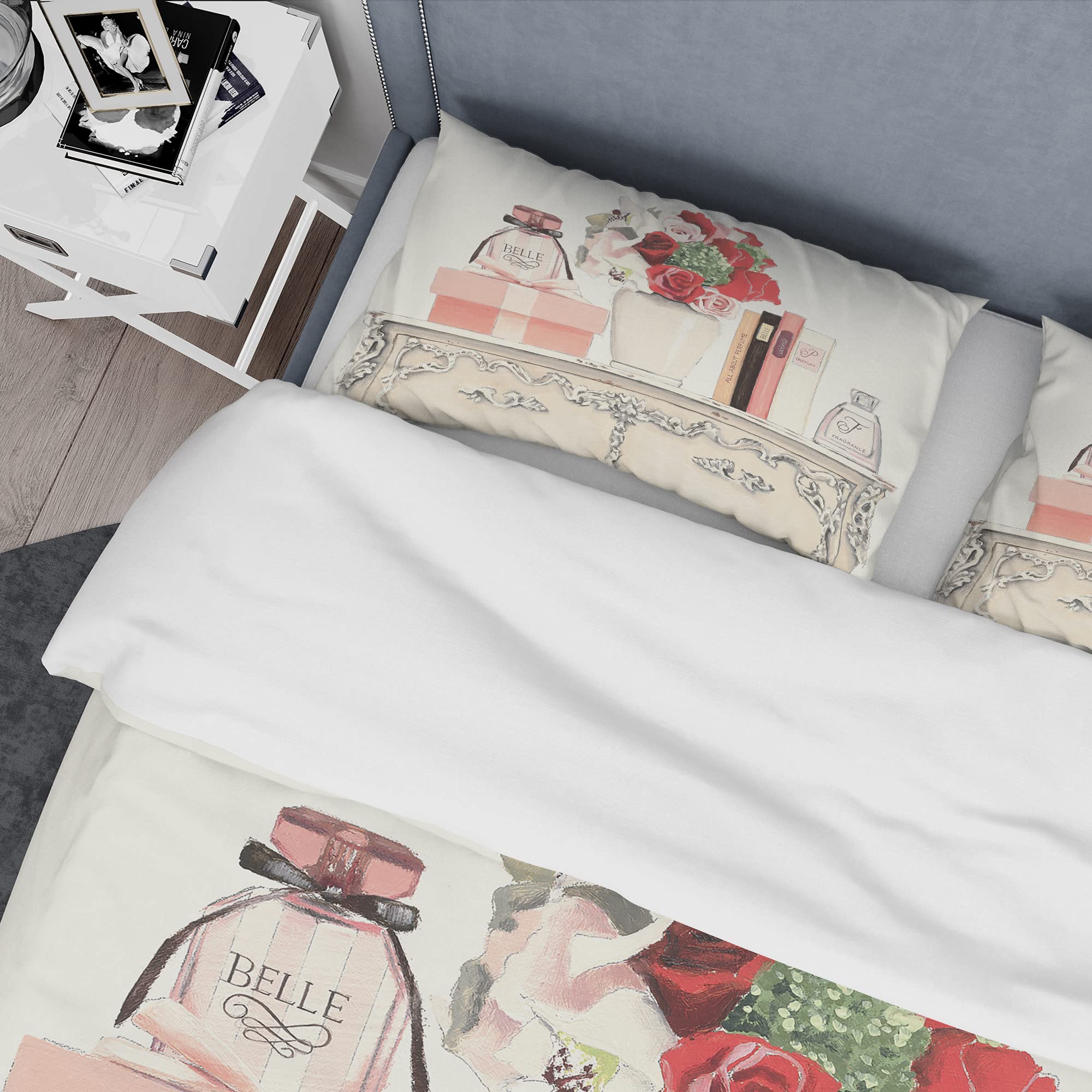 Luxury Pink Roses Duvet Cover Set King Size - 3 Piece Fashion Bedding with Floral Fragrance Design, All Season Traditional Comforter Cover for Master Bedroom & Guest Room Decor