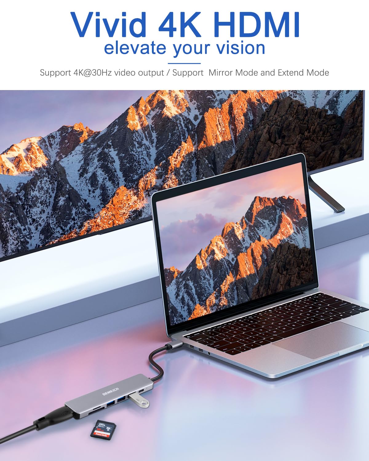 DEMKICO 7-in-1 USB C Hub Adapter with 4K HDMI, SD/TF Card Reader, 3 USB Ports, 87W PD Charging - Compatible with MacBook Pro/Air, XPS & USB C Devices - Perfect for Home Office, Travel & Multi-Screen Workstations