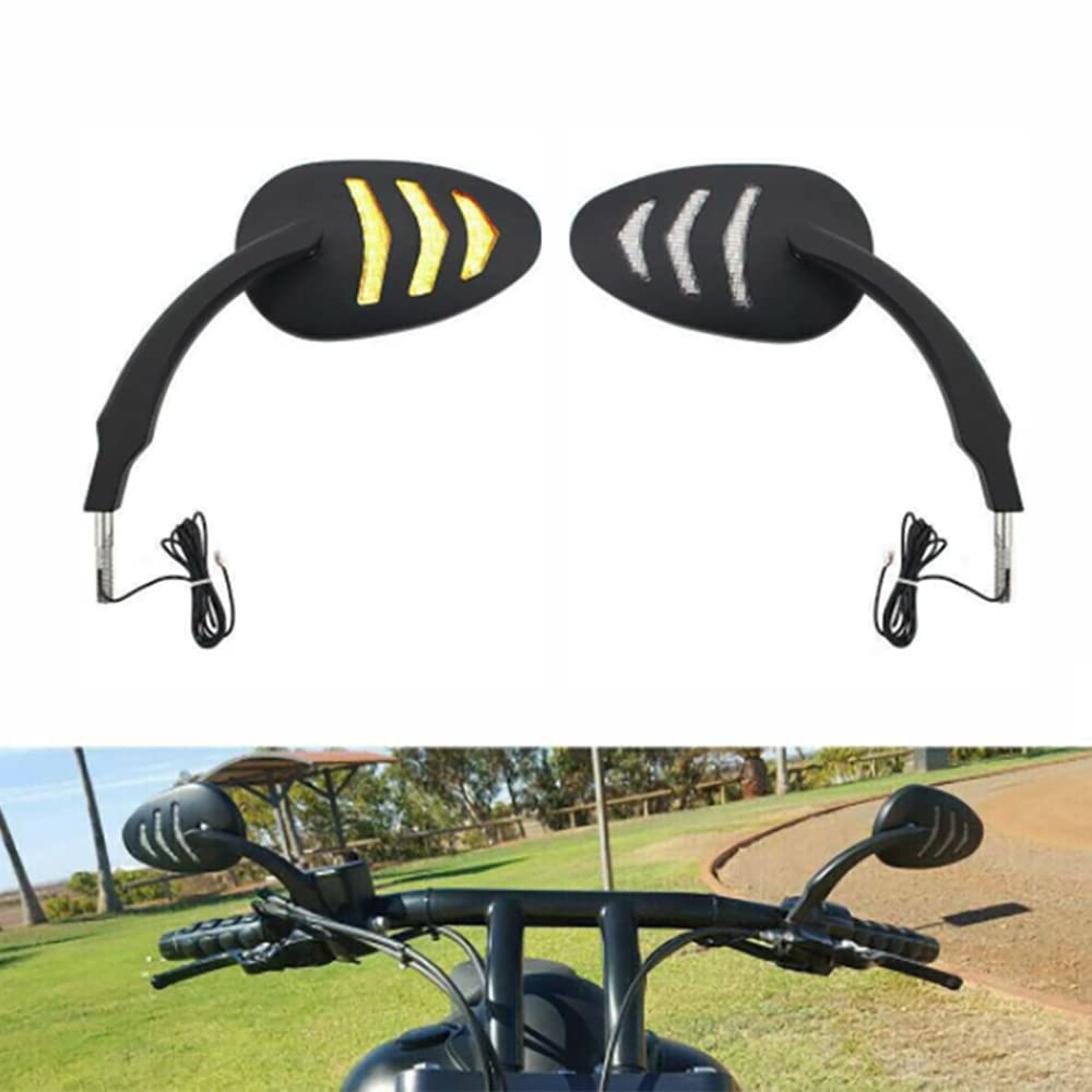 Harley Davidson Motorcycle Rear View Mirrors with LED Amber Turn Signal Lights - Black & Silver - Enhanced Safety & Style for Cruiser Riders