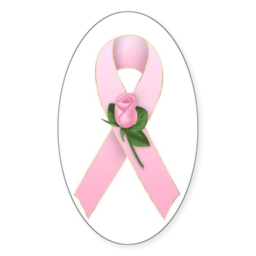 White - Breast Cancer Ribbon 2 Oval Sticker
