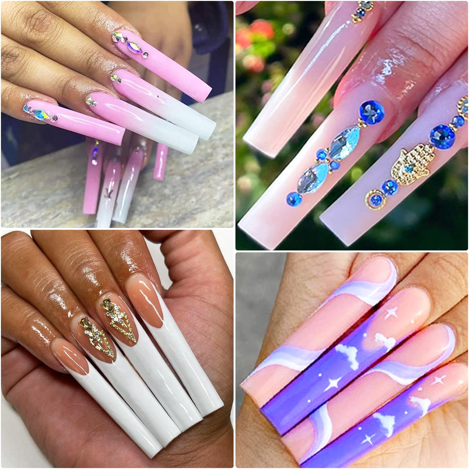 504PCS XXXL No C Curve Clear Square Nail Tips - Extra Long Flat Fake Nails for Acrylics, 12 Sizes Half Cover French Manicure with Storage Box | Professional Salon & DIY Home Nail Art Supplies