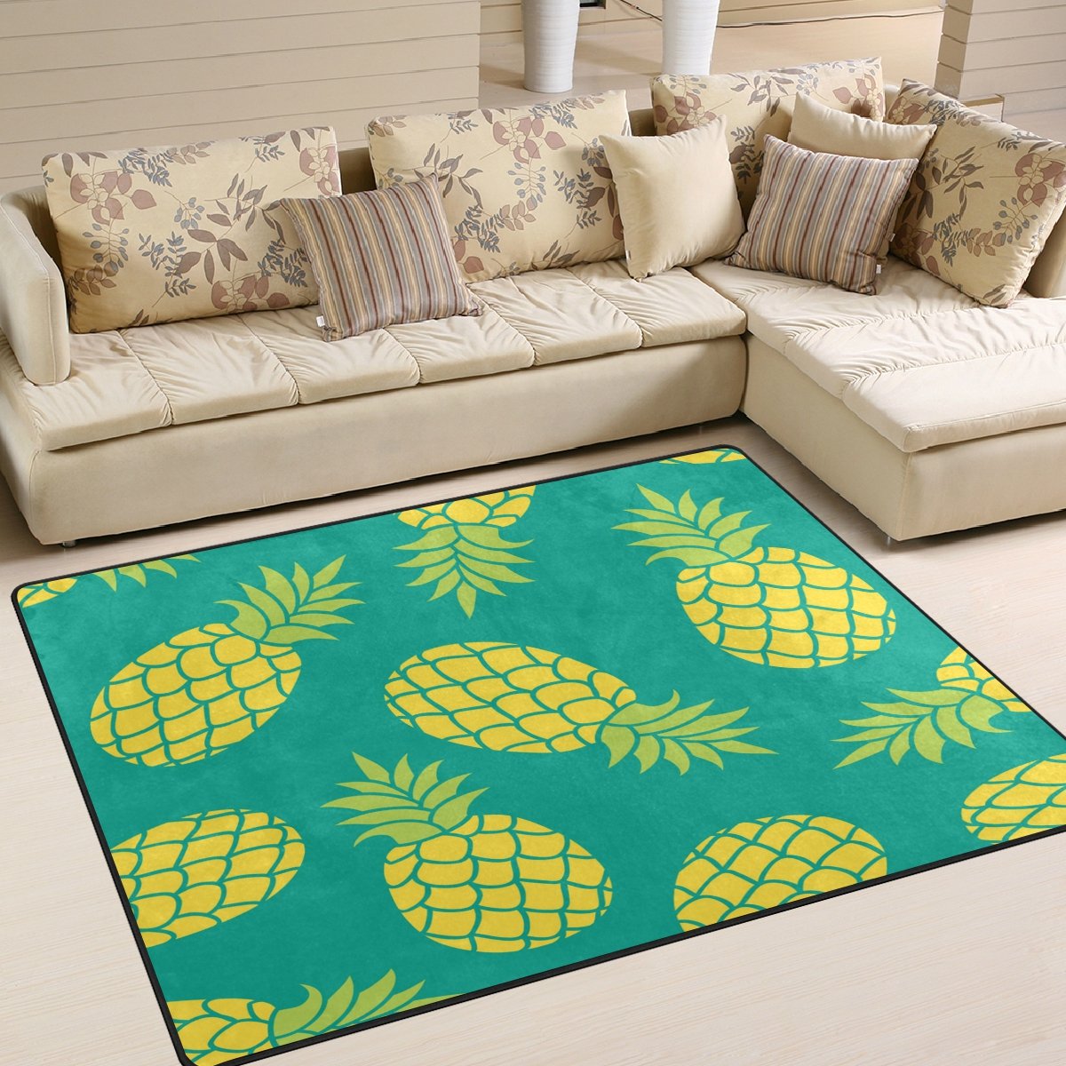 ALAZA Cartoon Pineapple Fruit Area Rug - Soft Non-Slip 7'x5' Floor Mat for Living Room, Bedroom, Kids Room | Tropical Home Decor & Playroom Accent