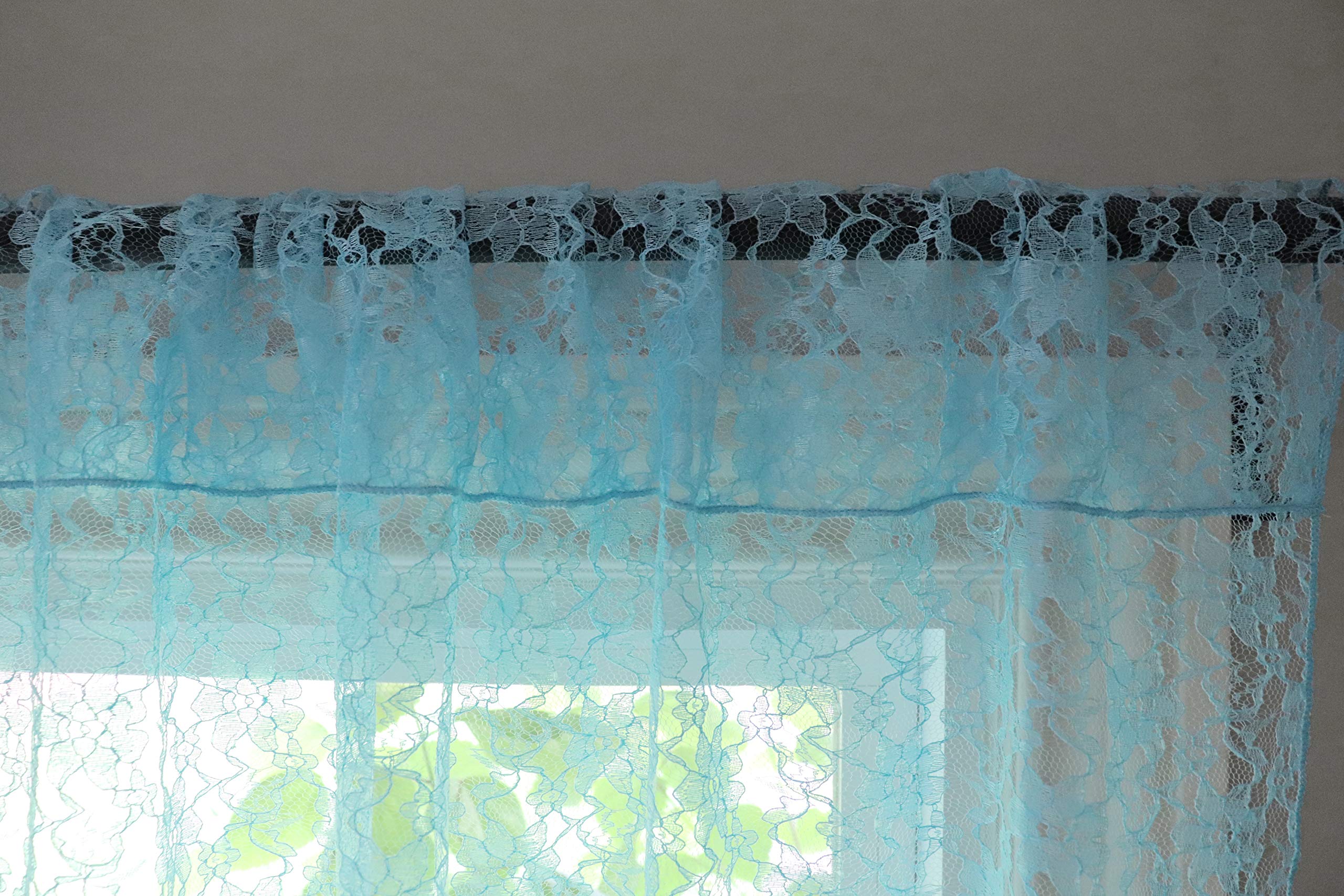 Floral Lace Window Curtain Panel - Sheer Aqua Lace for Bedroom & Kitchen Decor