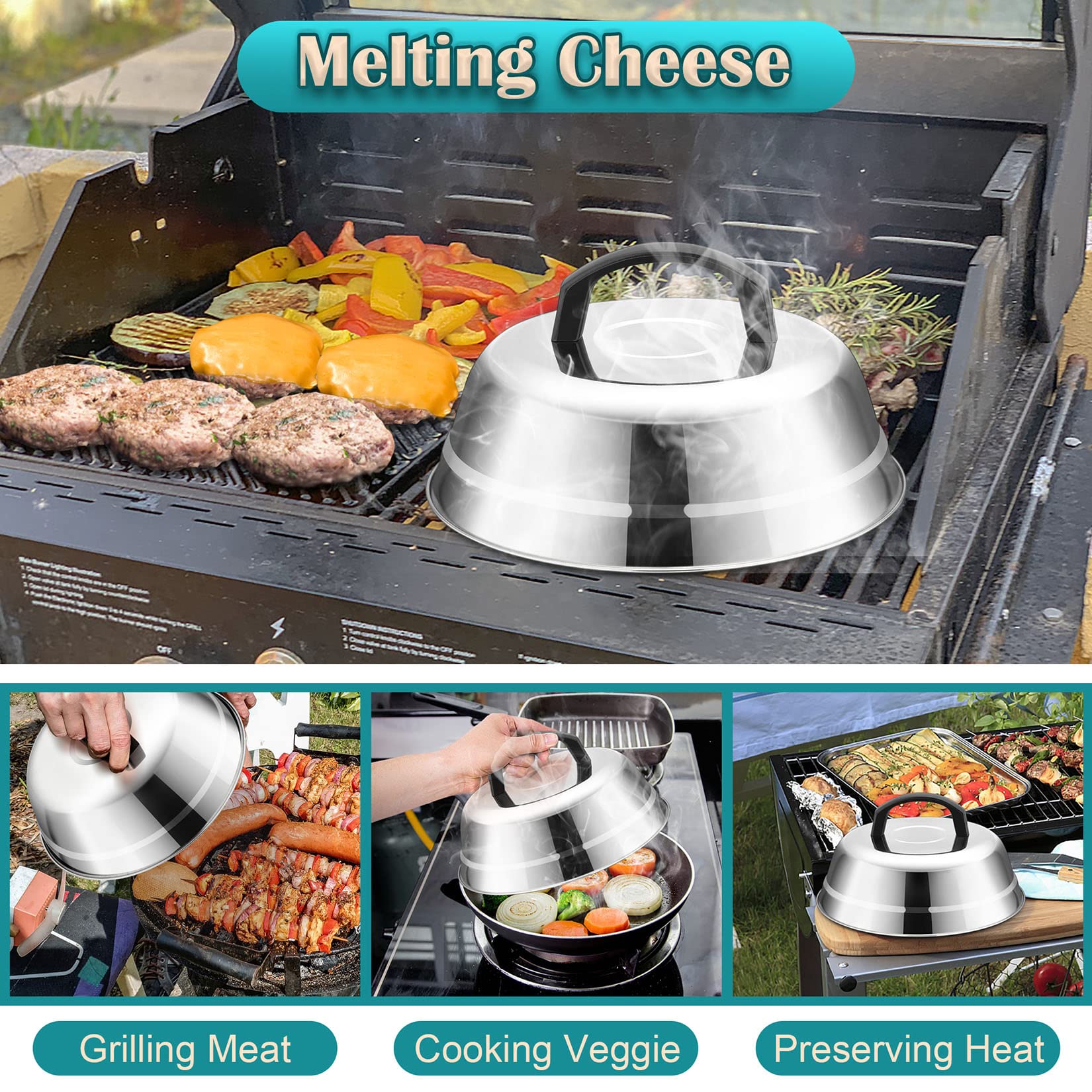 Joyfair 9-Inch Stainless Steel Basting Cover for Griddle - Cheese Melting Dome with Heat-Proof Handle - Heavy Duty & Dishwasher Safe - Perfect for Outdoor Camping, BBQ Grilling, Flat Top Teppanyaki & Kitchen Use