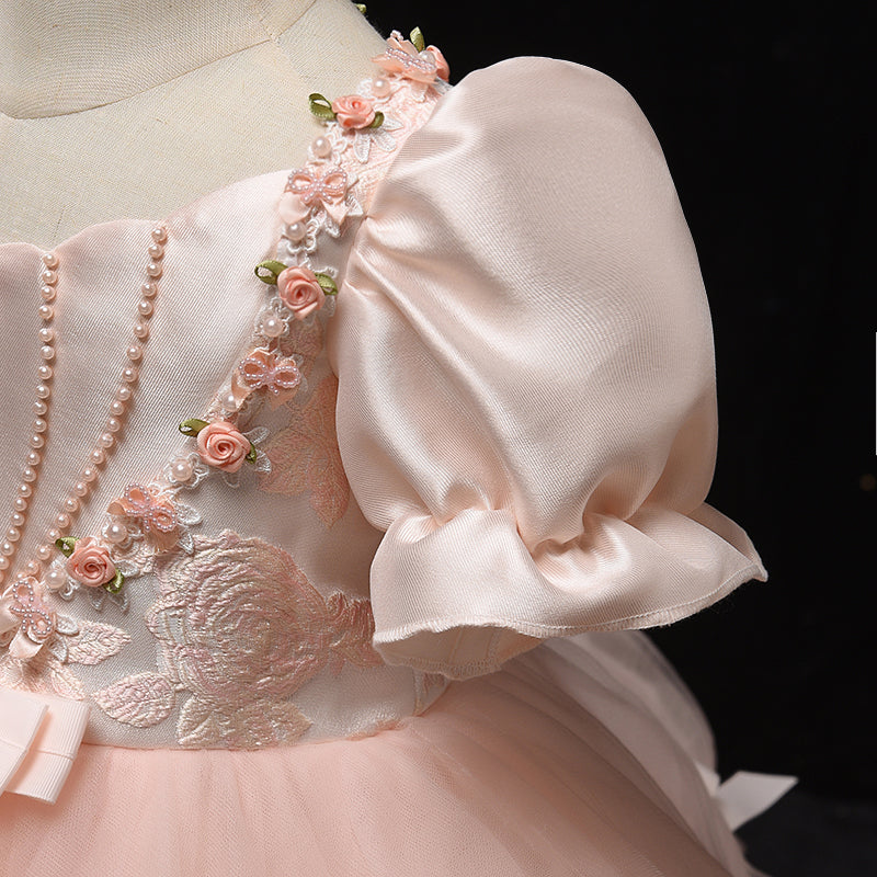 Elegant Flower Girl Wedding Dress - Pink Princess Gown for Bridal Party, Flower Girls & Special Occasions | Perfect for Weddings, Pageants & Formal Events