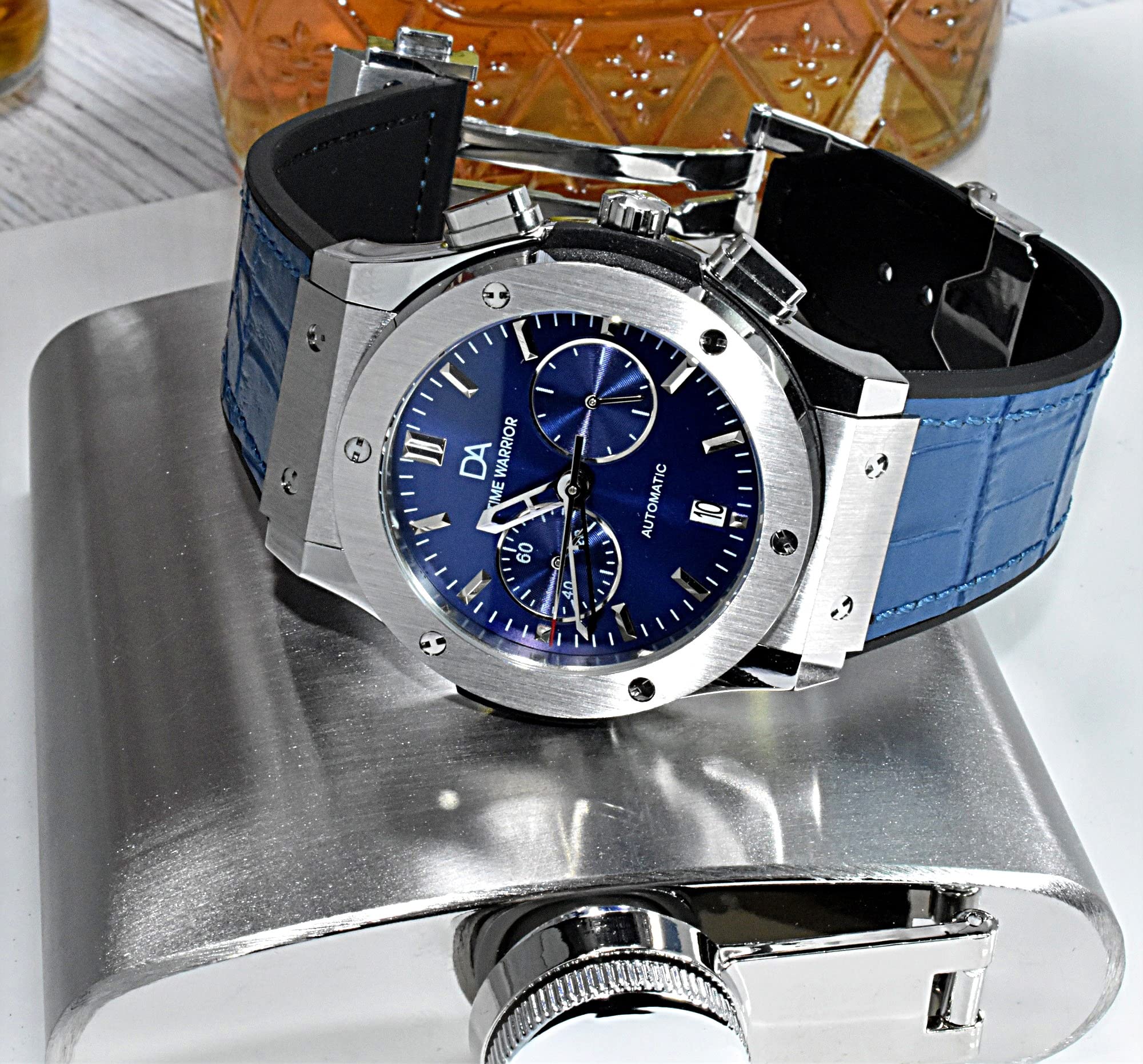 Luxury Men's Chronograph Watch with Genuine Blue Leather Band & Japanese Movement – Perfect for Business, Formal Events & Everyday Wear