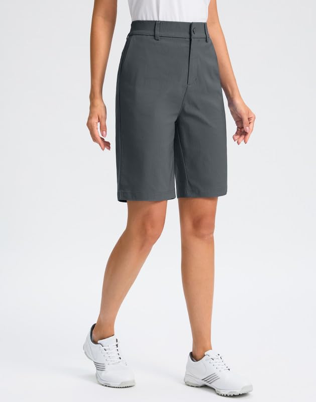 Women's 9'' Knee Length Golf Shorts with Pockets - Stretch Quick Dry Bermuda Long Shorts for Casual & Work | Perfect for Golfing, Office Wear & Summer Outfits