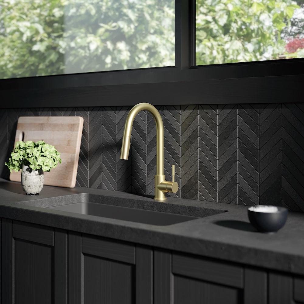 ZLINE Gemini Pull Down Single Handle Kitchen Faucet in Champagne Bronze - High Arc Commercial Style Sprayer for Sink, Perfect for Modern Kitchens & Restaurant Prep Areas (GEM KF CB)
