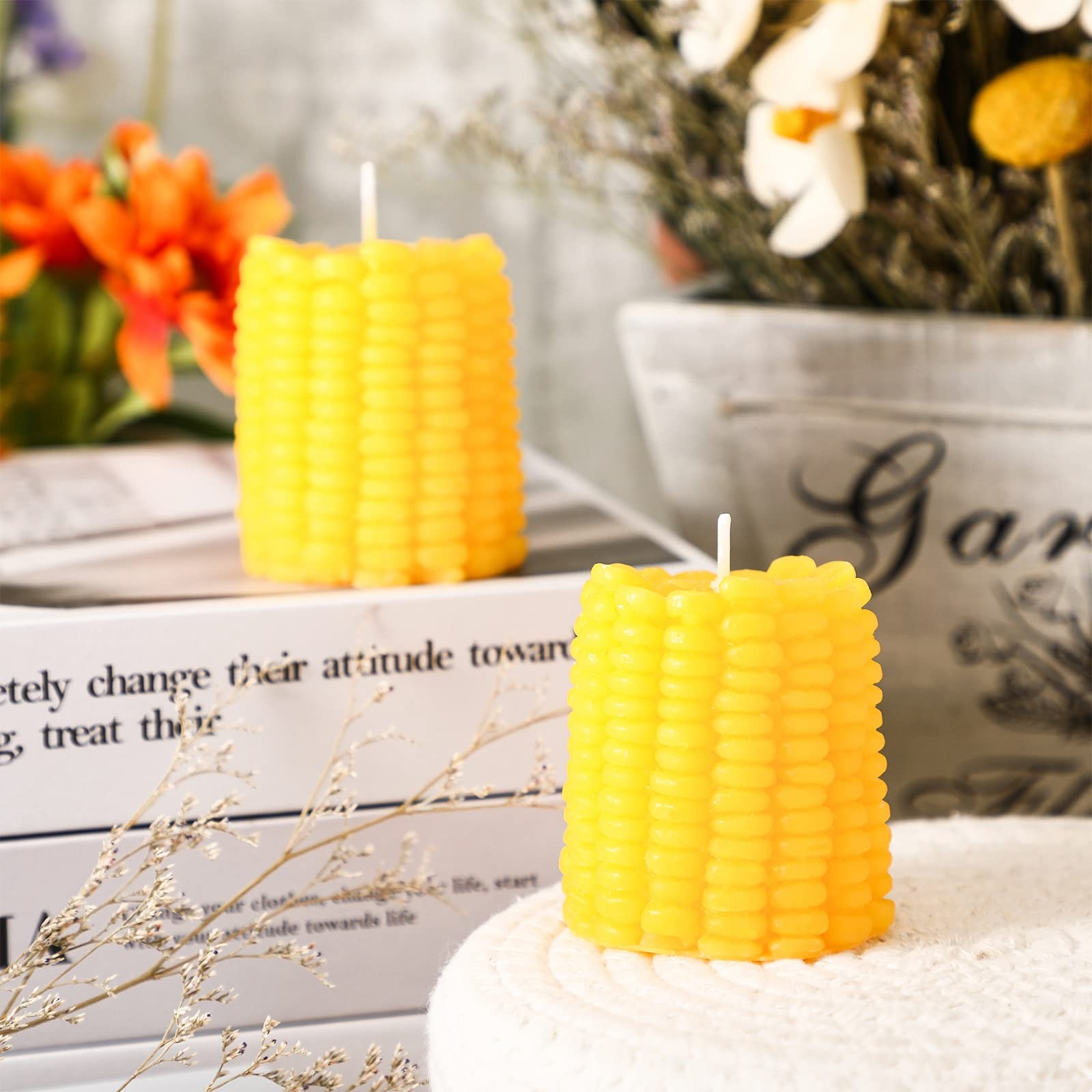 Coume 2-Pack Corn-Shaped Scented Candles - Bluebell Fragrance Home Decor for Thanksgiving, Farmhouse, Birthday Parties & Office Table Centerpieces