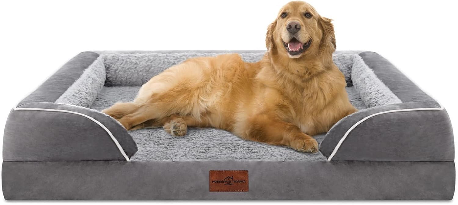 Waterproof Orthopedic Foam Dog Bed for Extra Large Dogs - XL Washable Pet Bed with Removable Cover & Non-Slip Bottom - Comfortable Support for Senior Dogs & Joint Pain Relief - Perfect for Living Room, Bedroom or Crate (X-Large, Grey)