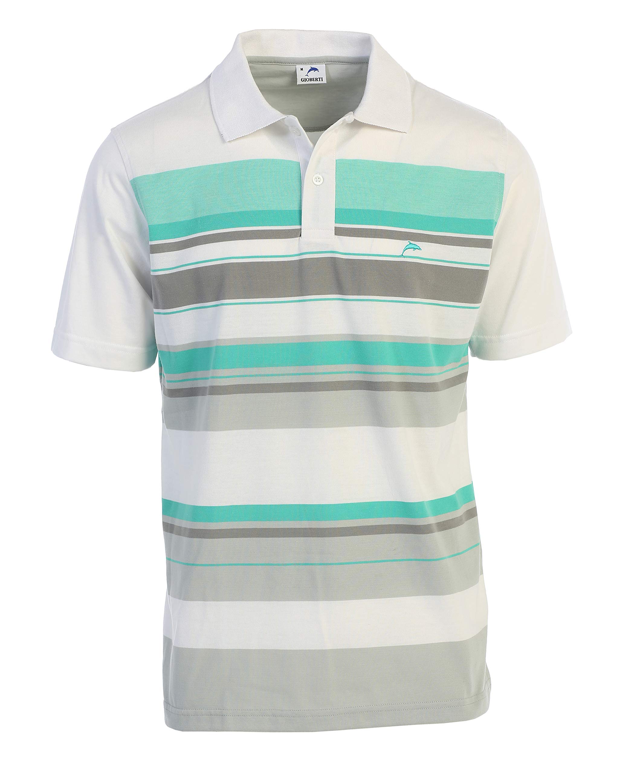 Gioberti Men's Striped Polo Shirt - Short Sleeve Yarn-Dyed Casual Shirt for Golf, Office & Summer Outings | Breathable Cotton Comfort Fit