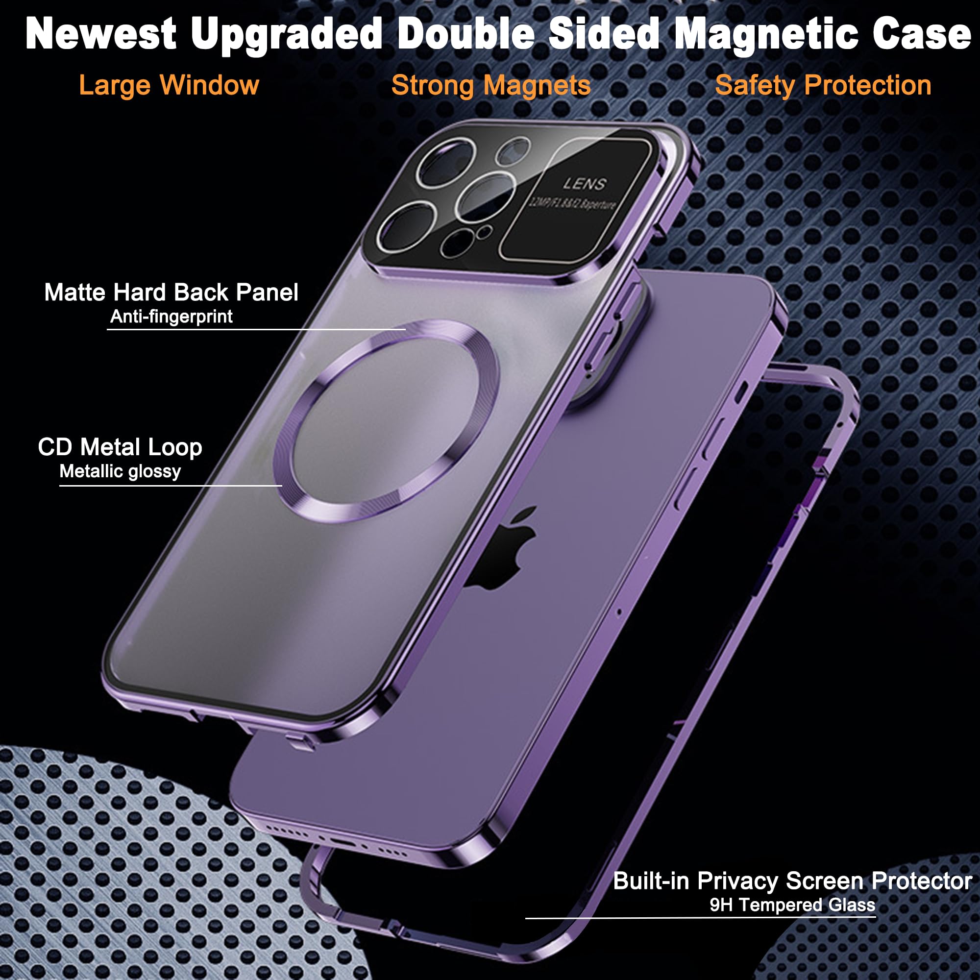Magnetic Privacy Case for iPhone 14 Pro Max - Full Camera Lens Protector & Safety Buckle Lock | Magsafe Compatible Anti-Spy Screen Protector with Double-Sided Tempered Glass | Perfect for Business, Travel and Secure Mobile Banking