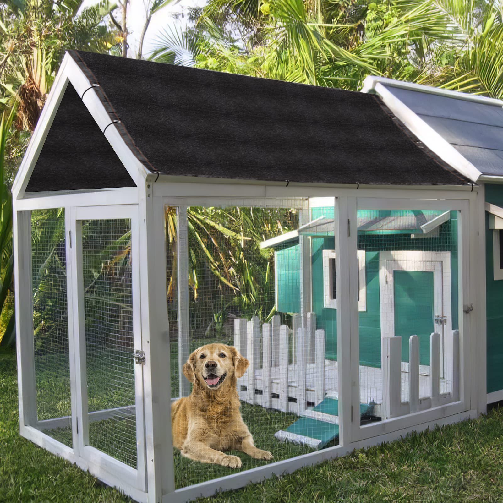 95% High Density Dog Kennel Shade Cover - 10x10ft UV Resistant Mesh Sunshade with Reinforced Grommets & Rope - Outdoor Pet Kennel Cover for Dogs, Chicken Coops, and Large Animal Cages - Perfect for Backyards, Patios, and Farm Use