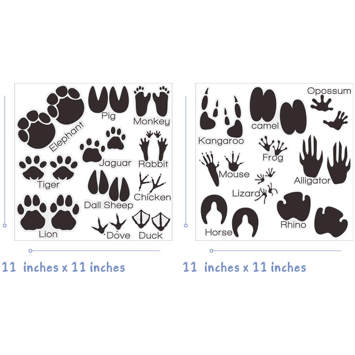 Animal Tracks Wall Decals (20-Piece Set) - Removable Peel & Stick Vinyl Stickers for Kids Room, Nursery, Classroom - Black Wildlife Footprint Decoration for Home Decor & Learning Activities