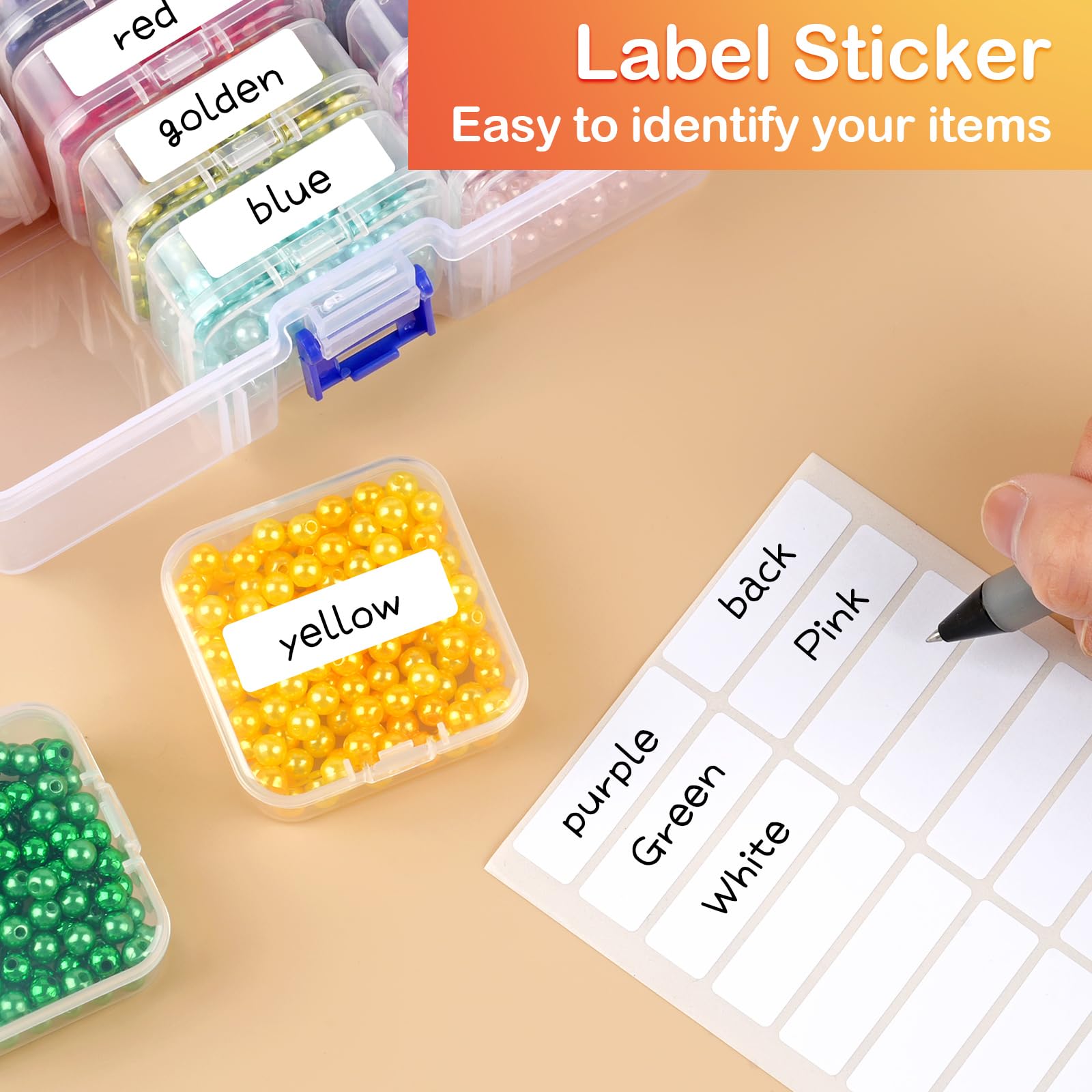 15-Piece Clear Bead Storage Organizer Box Set with Label Stickers - Mini Plastic Jewelry Organizer Containers for DIY Bracelet Making, Nail Art & Craft Supplies | Perfect for Home, Travel & Workshop Organization