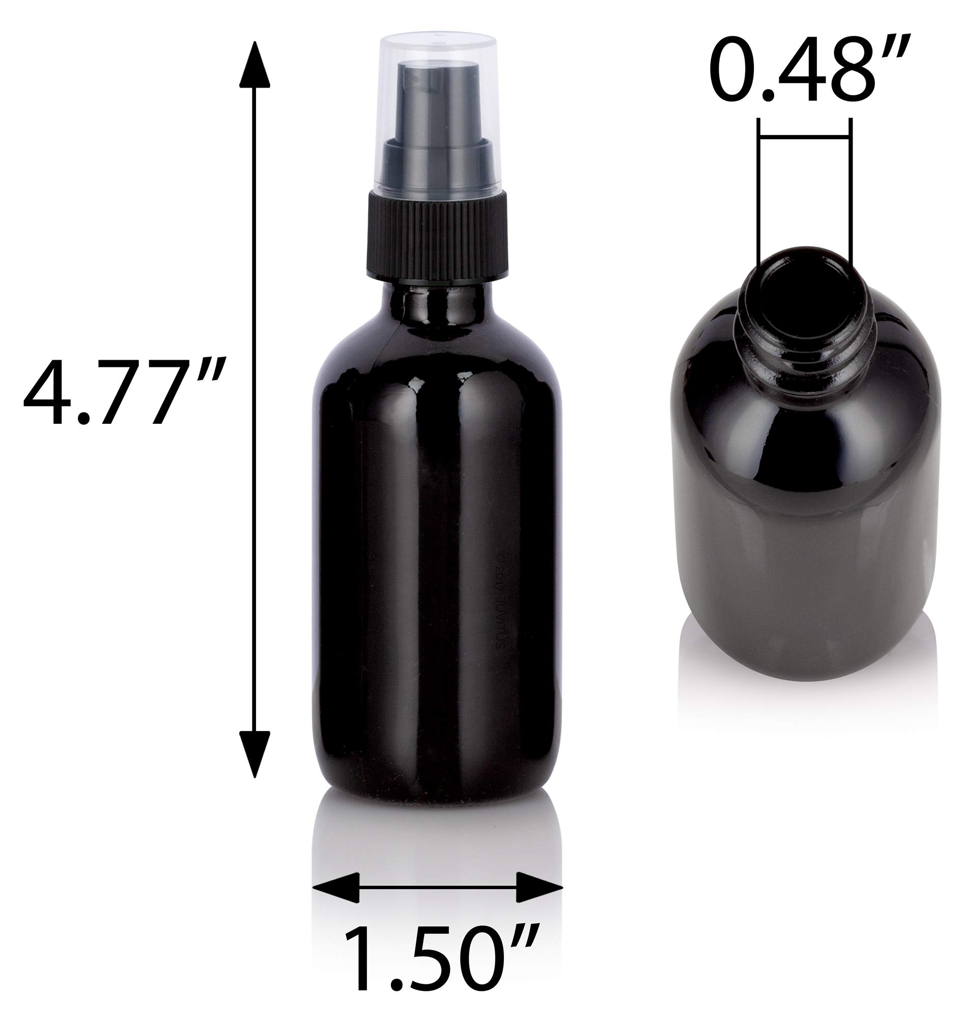 Premium 2 oz Black Glass Boston Round Bottles with Black Treatment Pump (12 Pack) - Luxury Essential Oil & Perfume Bottles for DIY, Travel, Gifting & Home Organization