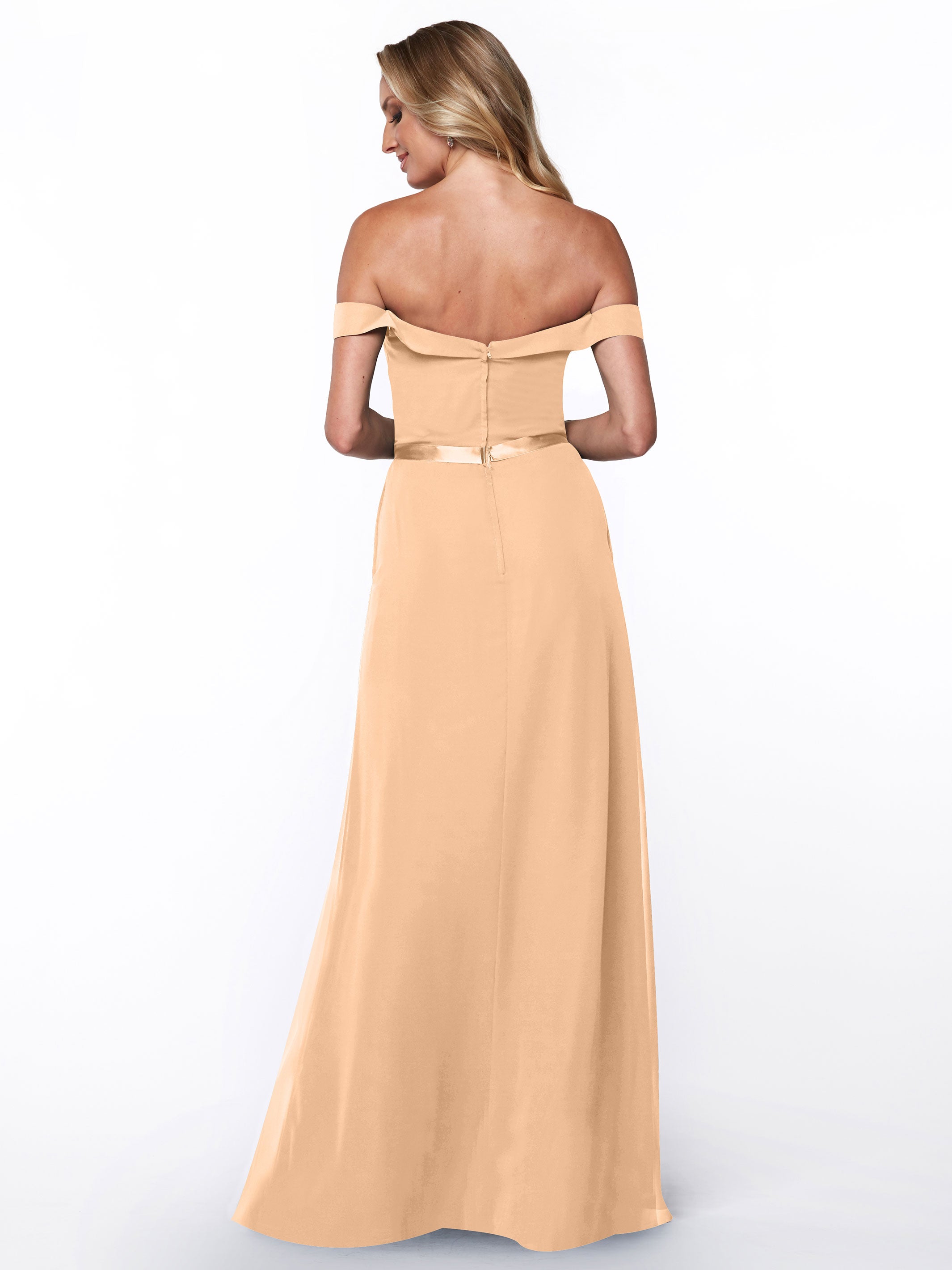 Elegant Off-The-Shoulder Chiffon A-Line Bridesmaid Dress with Sash - Perfect for Weddings, Formal Events & Special Occasions