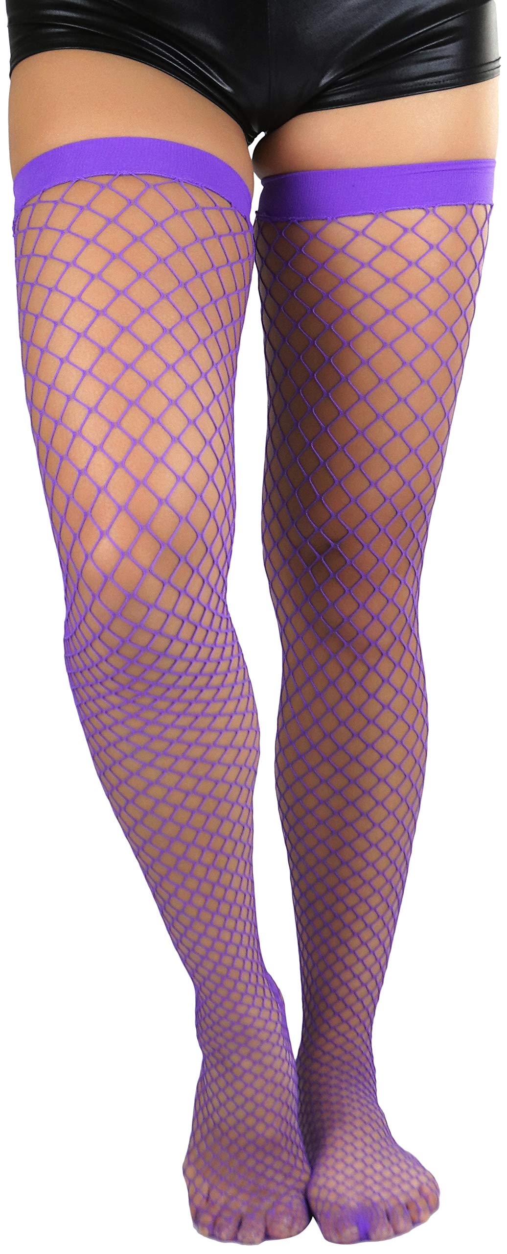 ToBeInStyle Women's Fishnet Thigh High Stockings - Sexy Sheer Bright & Vibrant Tights for Cosplay, Halloween, Burlesque & Night Out